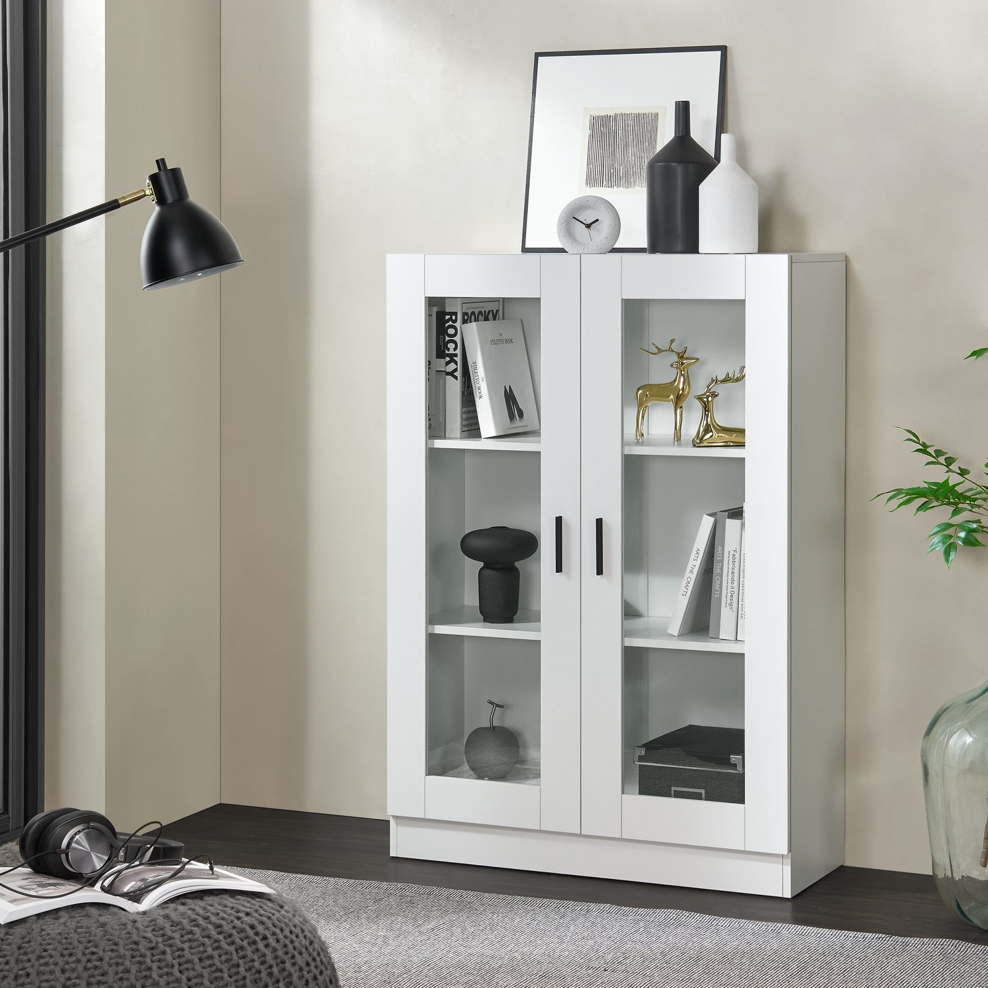 en.casa Vitrine »Sorø« Wohnzimmerschrank 80x31x115cm Weiß günstig online kaufen