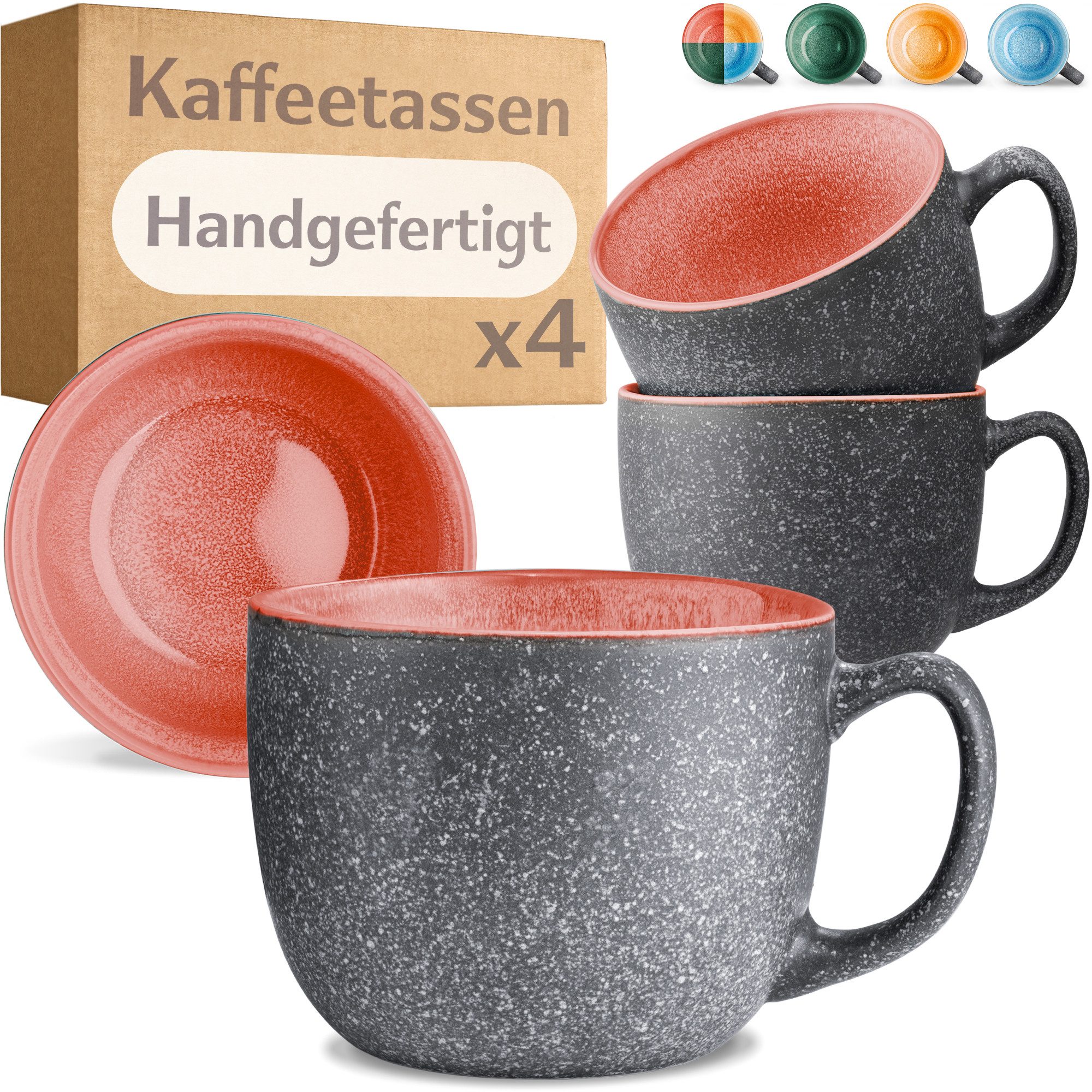 Cosumy Cappuccinotasse Cosumy Кофейные чашки 4er Set aus Keramik - 350ml Rot, Keramik, Warm
