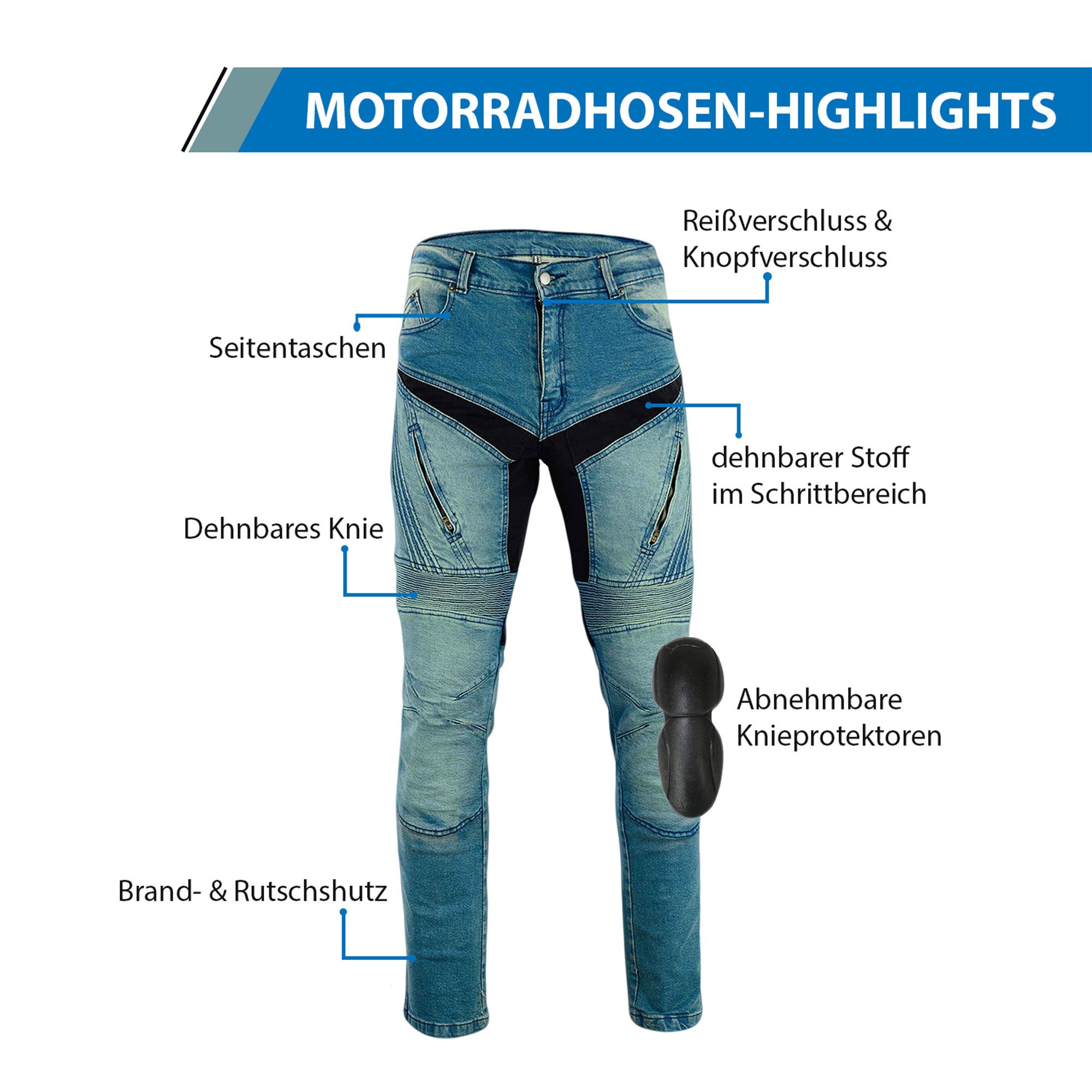 BULLDT Motorradhose JEANS-010 Damen (mit 4 abnehmbaren Protektoren) BULLDT Damen Jeans Gefüttert mit Aramid-Stoff