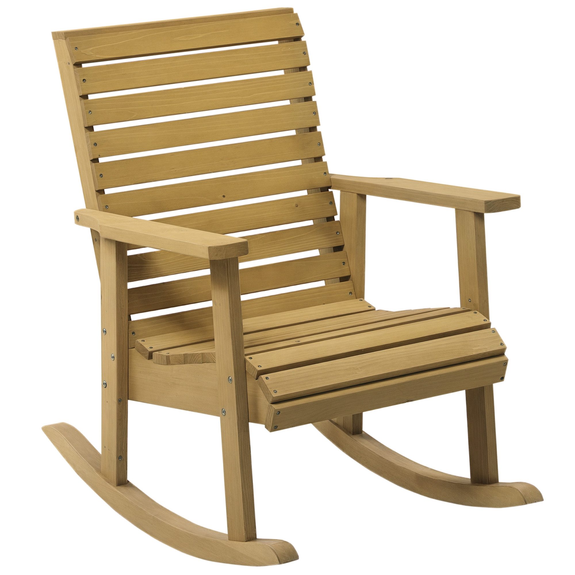 Outsunny Schaukelstuhl mit Armlehne (Schwingsessel, 1 St), Belastbarkeit bis 130 kg, Tannenholz, Hellbraun 64 x 86 x 85 cm