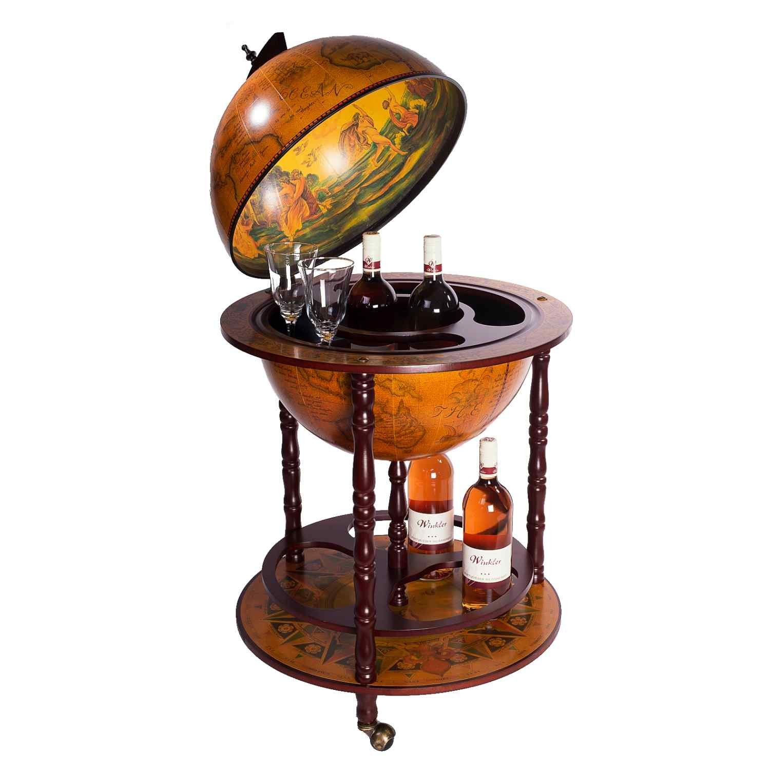 BIRENDY Dekoobjekt Riesiger Barwagen 45001R Holz Säulen Antikbraun Globusba günstig online kaufen