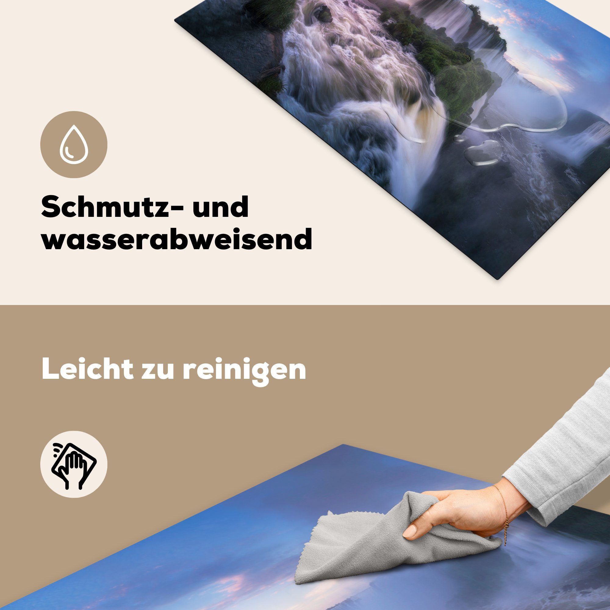 Vinyl, 83x51 bei MuchoWow Arbeitsplatte küche Herdblende-/Abdeckplatte tlg), Ceranfeldabdeckung, Sonnenaufgang, cm, (1 für Iguaçu-Fälle