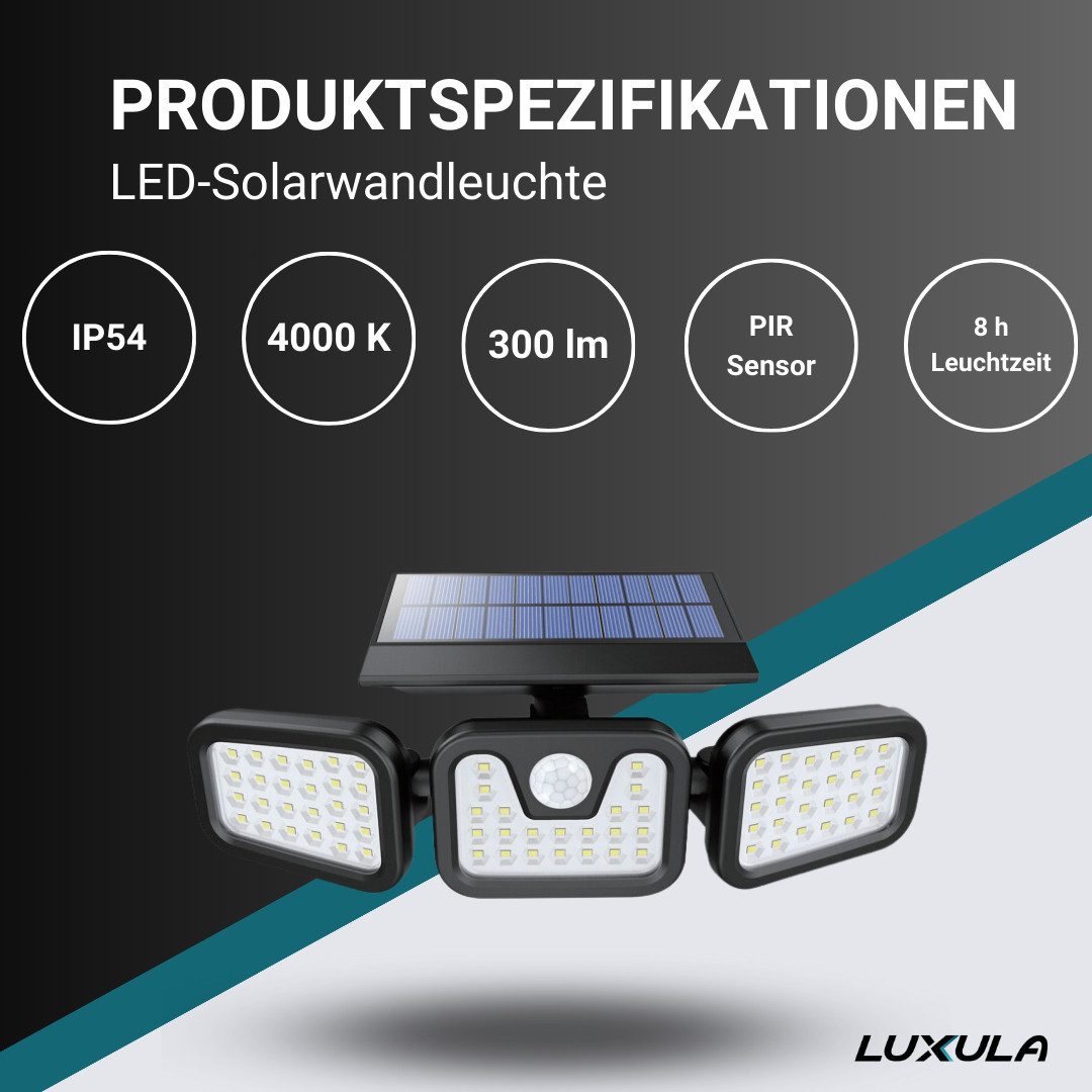 LUXULA LED Solarleuchte LUXULA LED Solar-Wandleuchte 300 lm neutralweiß schwarz, LED fest integriert, Neutralweiß – Bild 2 von 2