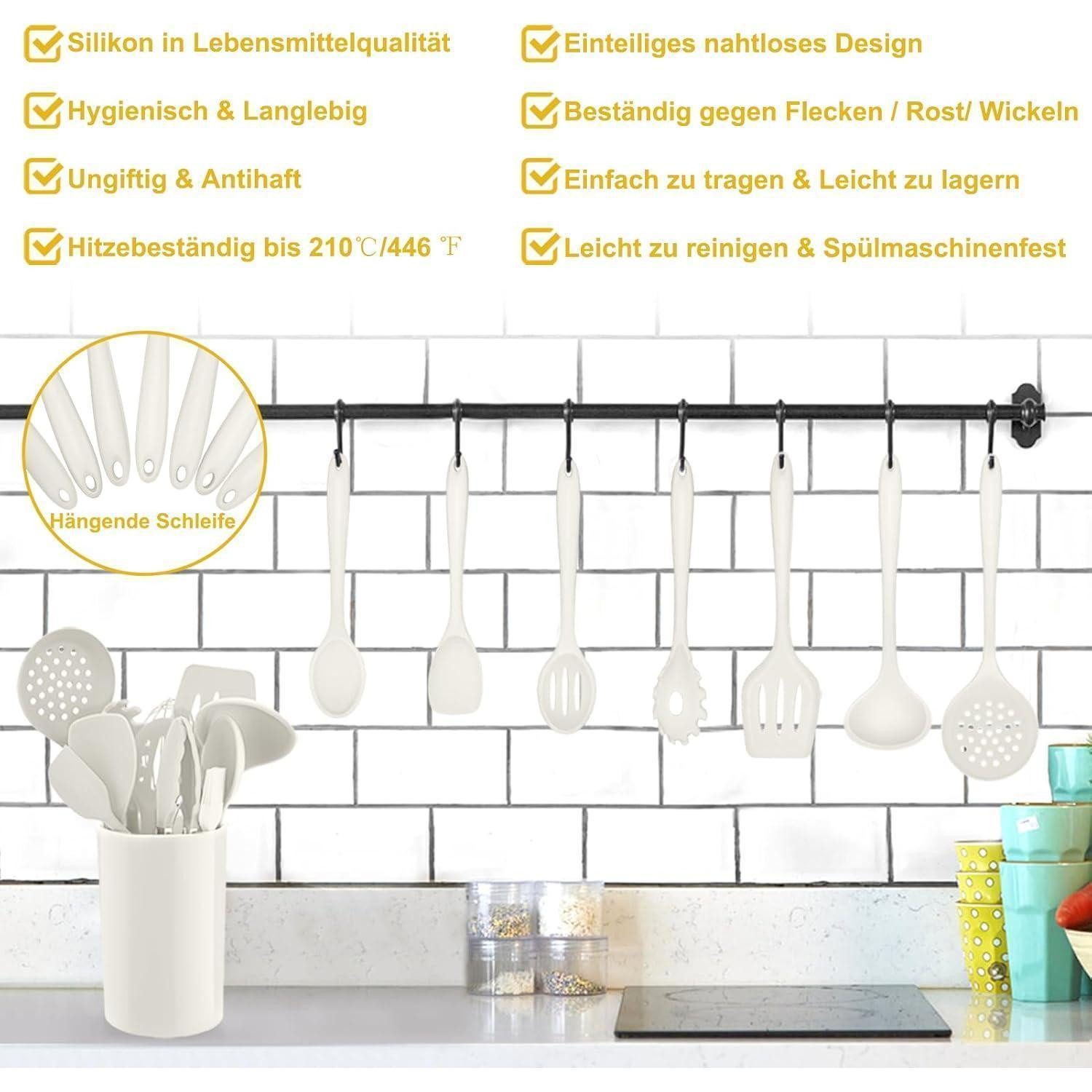 LuxusKollektion Kochbesteck-Set Küchenhelfer Set 12 Silikon Antihaft Kochbesteck Weiß – Bild 3 von 5