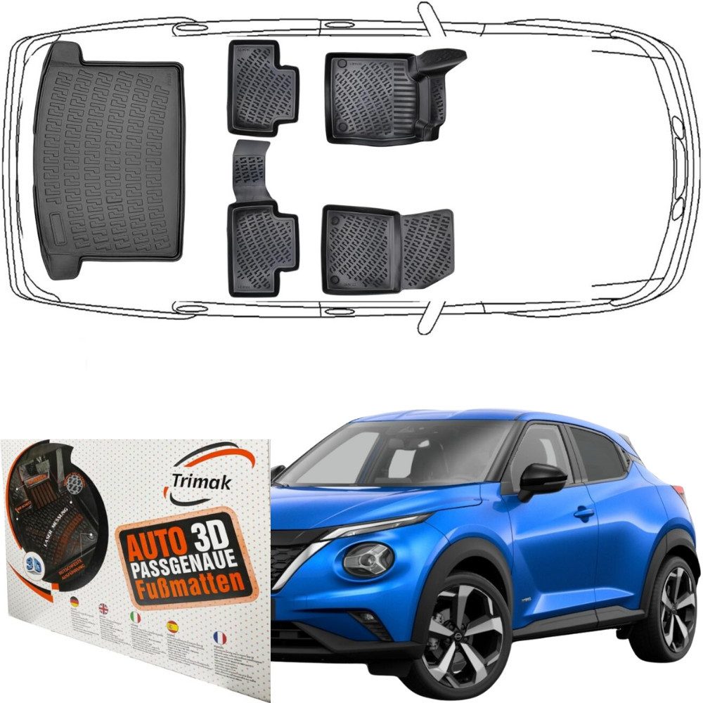 Trimak Auto-Fußmatte Oder Kofferraumwanne Oder Set für Nissan Juke, Nissan Juke 2.Gen ab 2019 Gummimatten Auto & Kofferraummatte Obere TPE