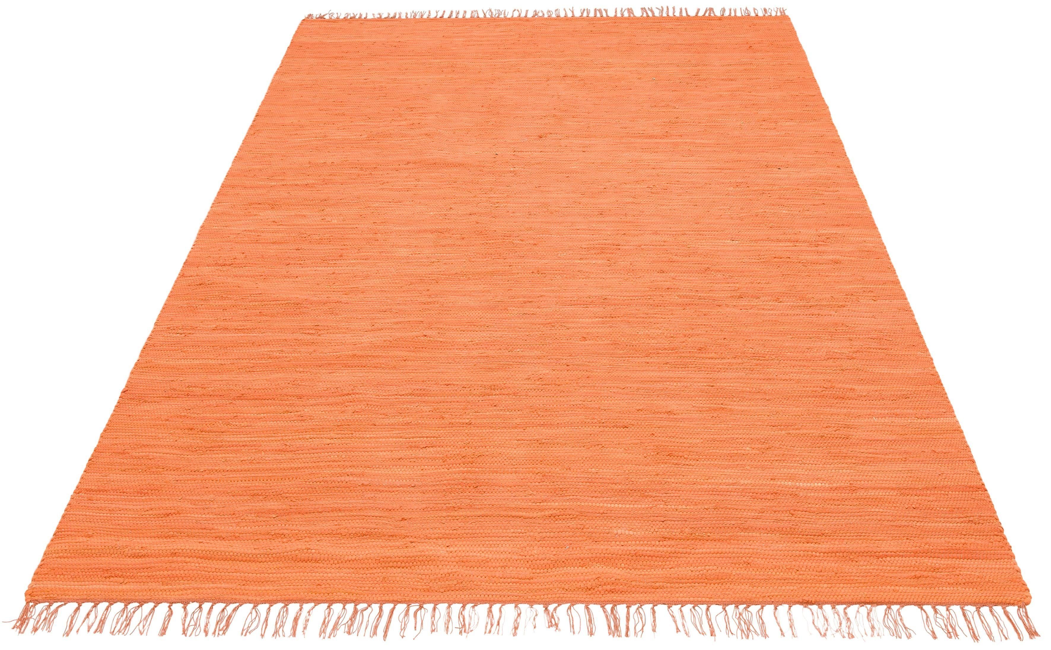 Teppich Paul, Lüttenhütt, rechteckig, Höhe: 5 mm, Wendeteppich, handgewebt, beidseitig verwendbar, mit Fransen terra