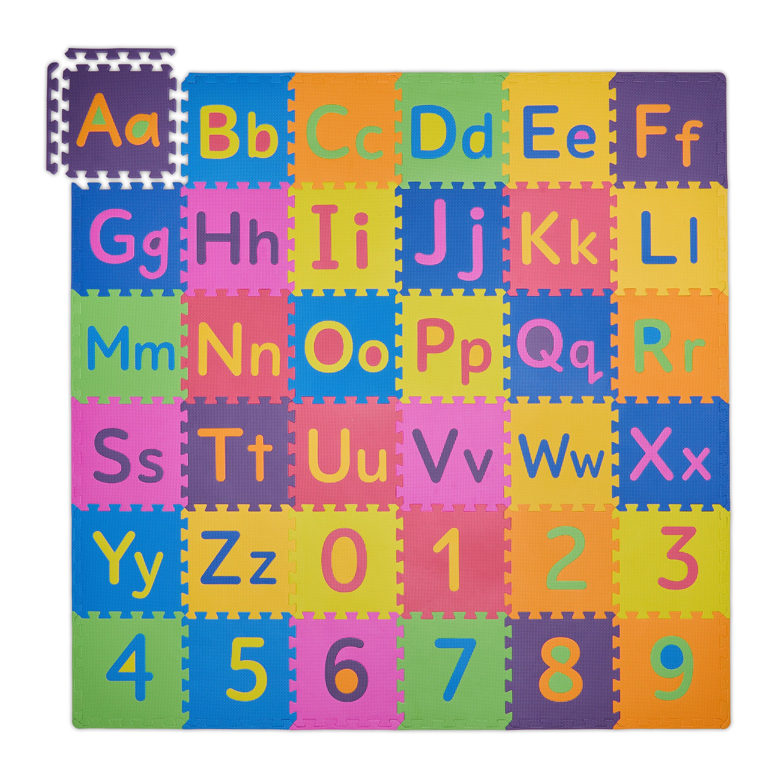 relaxdays Spielmatte Puzzlematte ABC und Zahlen (90-St)