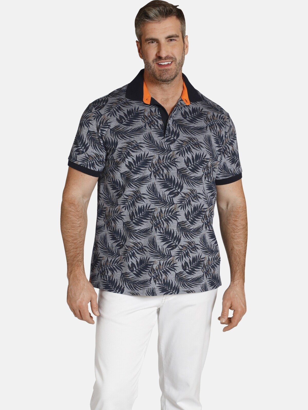 Charles Colby Poloshirt EARL ANGUS Blätterdruck auf Pikee blau