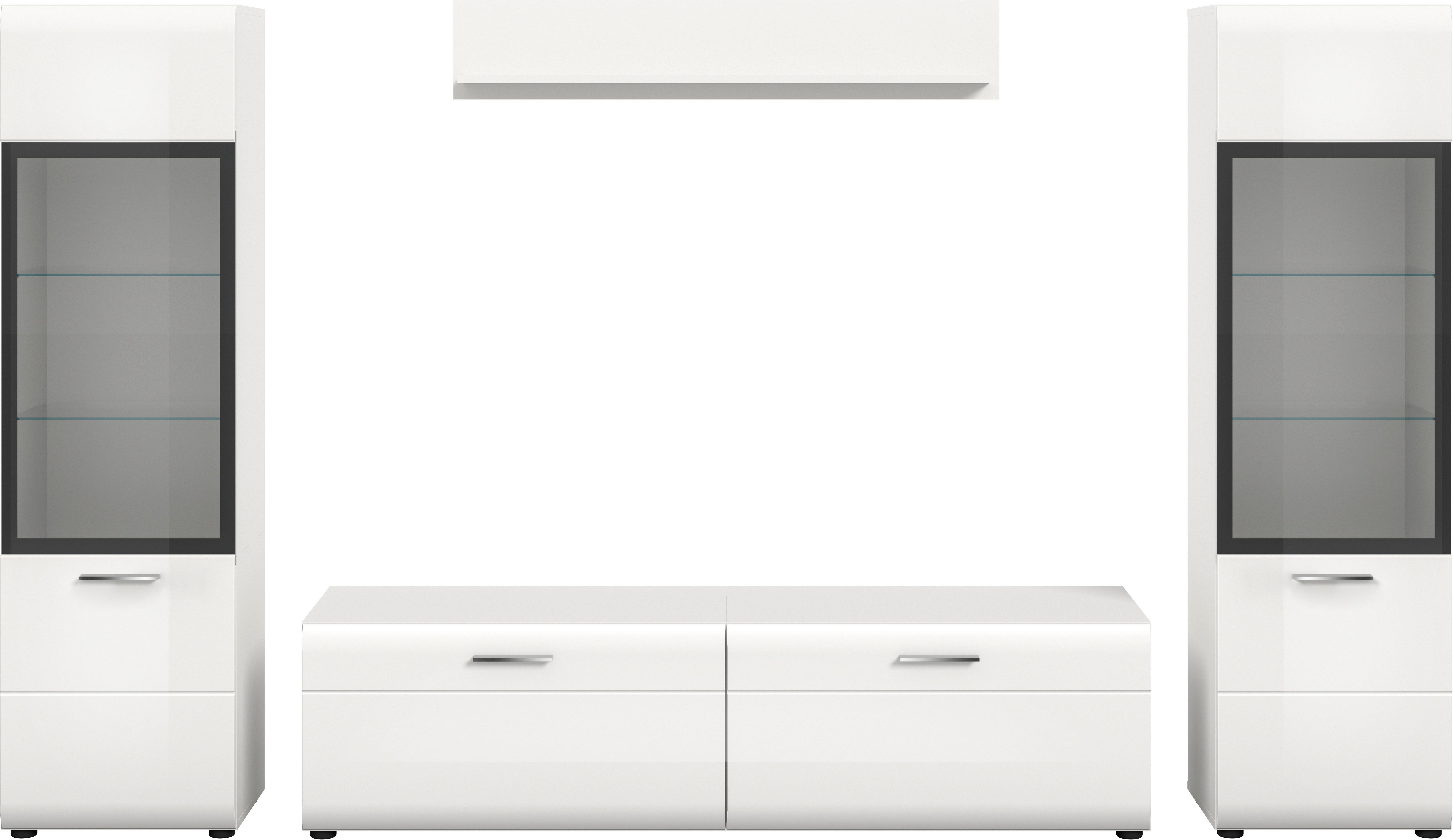 Home affaire Wohnwand FLORENZ, 4-teilige Wohn-Kombination, hochwertige MDF-Front, (Set, 4-St., Set, best. aus: 2 Vitrinen, 1 Lowboard, 1 Wandboard), Wohn-Kombination, Wohnzimmer-Möbel, Wohnzimmer,Kombination, Kombi