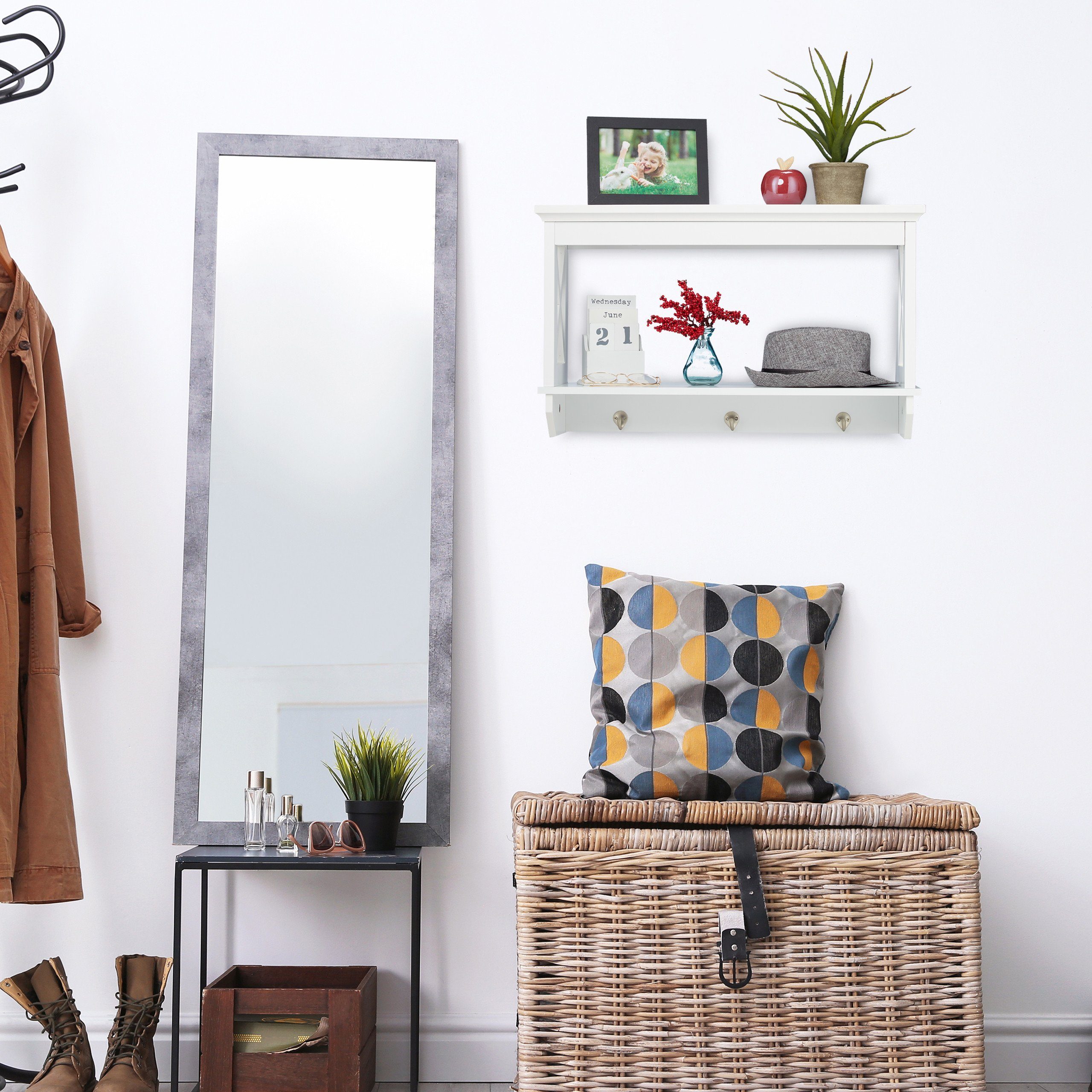 relaxdays Wandregal mit 3 Hake günstig online kaufen