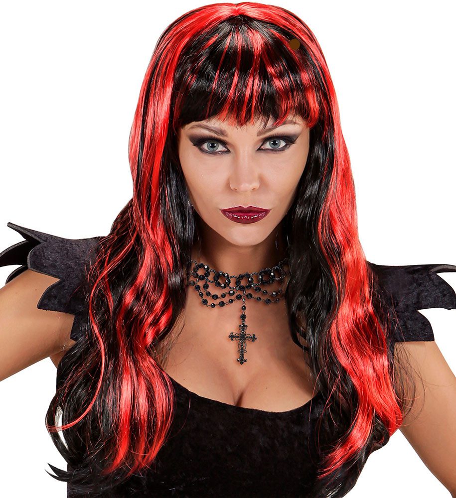 Widmann S.r.l. Kunsthaarperücke Perücke schwarz mit roten Strähnen