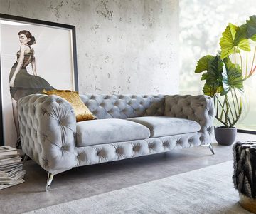 DELIFE 3-Sitzer Corleone, Samt Grau 225x97 cm 3-Sitzer Couch