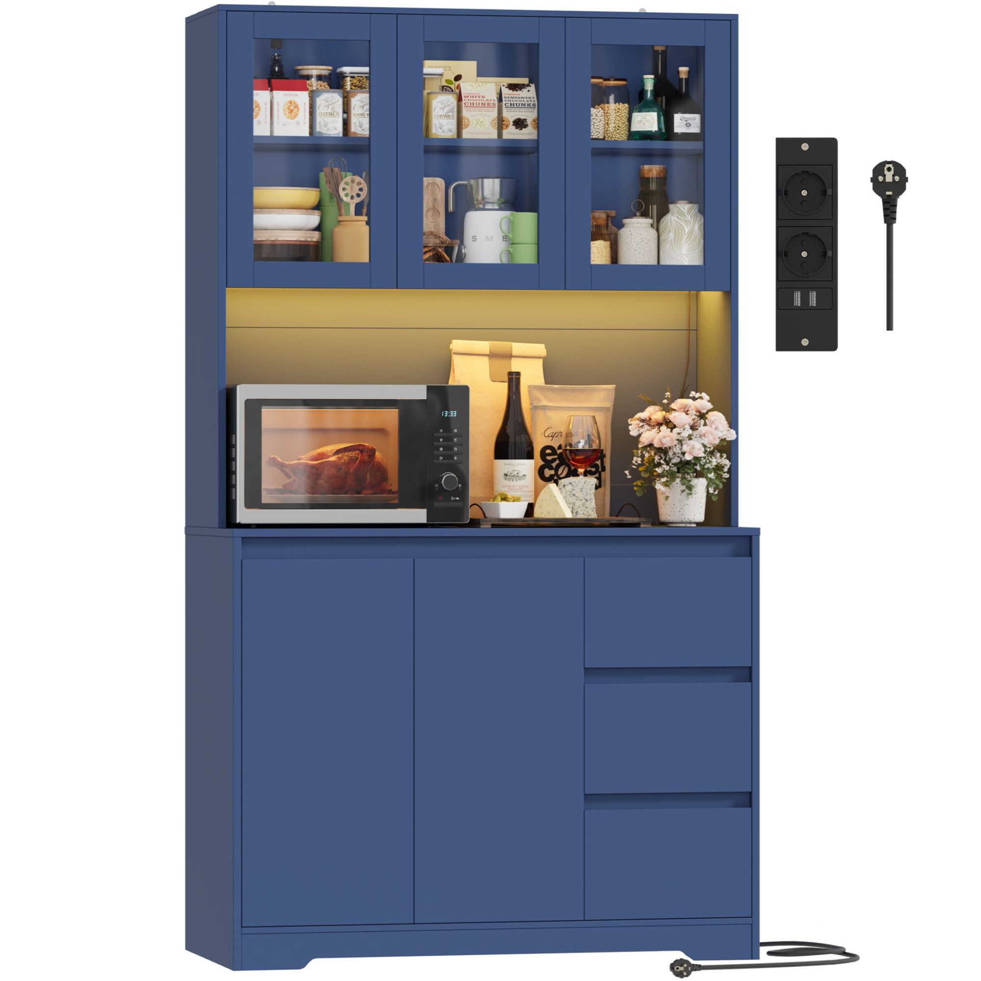 Homfa Küchenbuffet mit LED Küchenschrank Buffetschrank Sideboard blau mit S günstig online kaufen