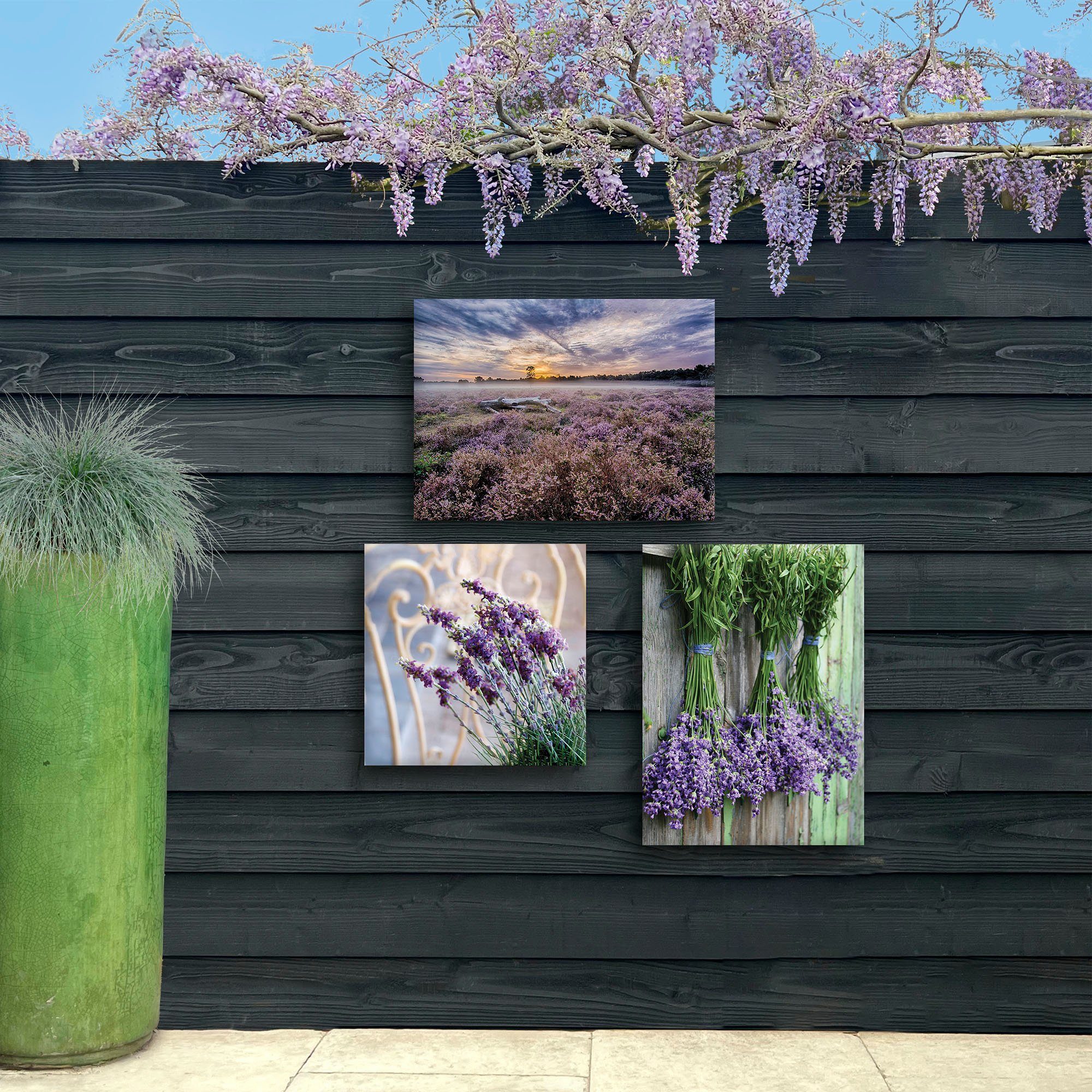 Art for the home Leinwandbild Outdoor Lovely 50x50cm, Blumen, Romantisch (1 St), Leinwand für draußen - Lavendel Harmonie - 50x50cm