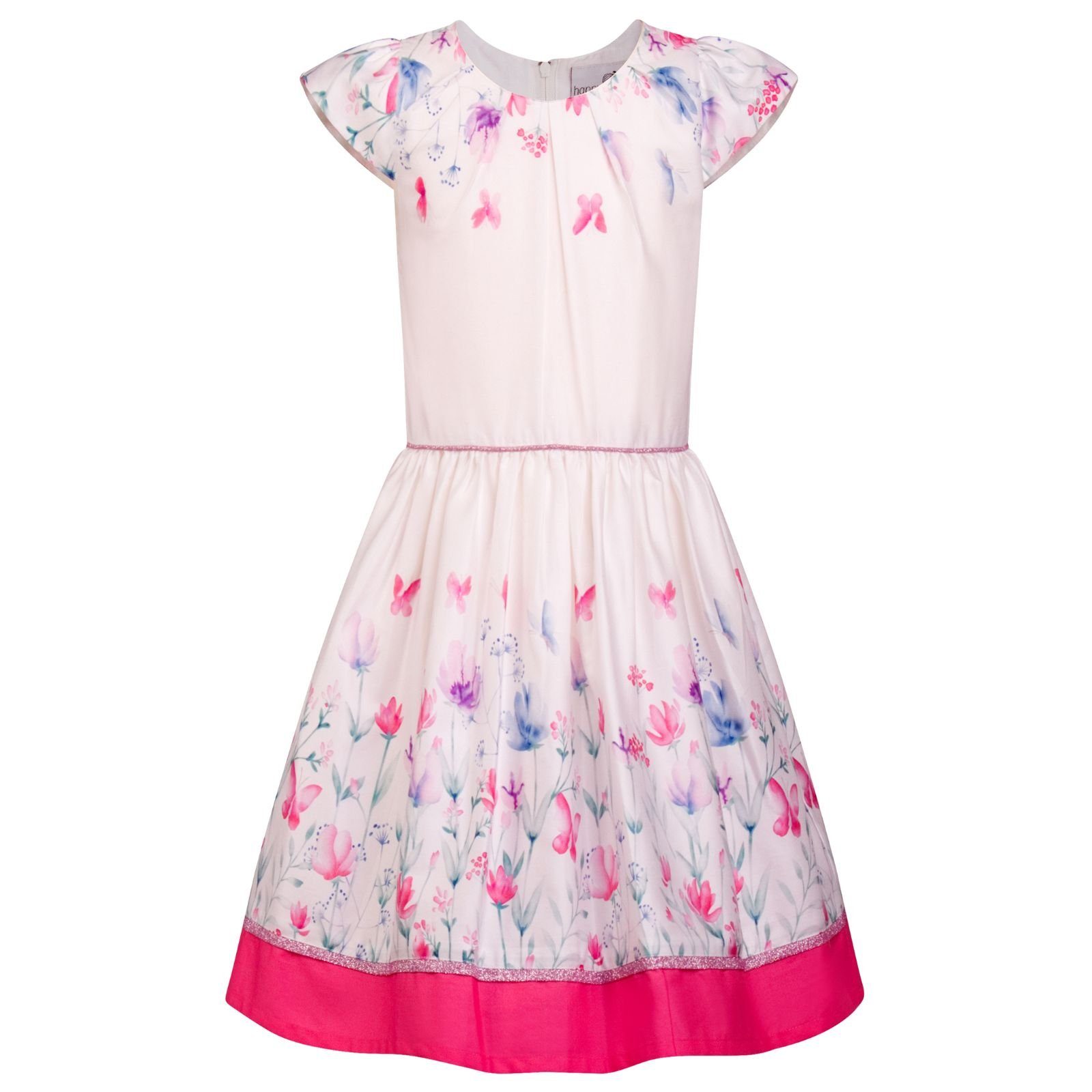 happy girls A-Linien-Kleid Schmetterling Print Kurzarmkleid Happy White und Glitzer festlich Pink Girls Gürtel Kleid Schmetterling mit