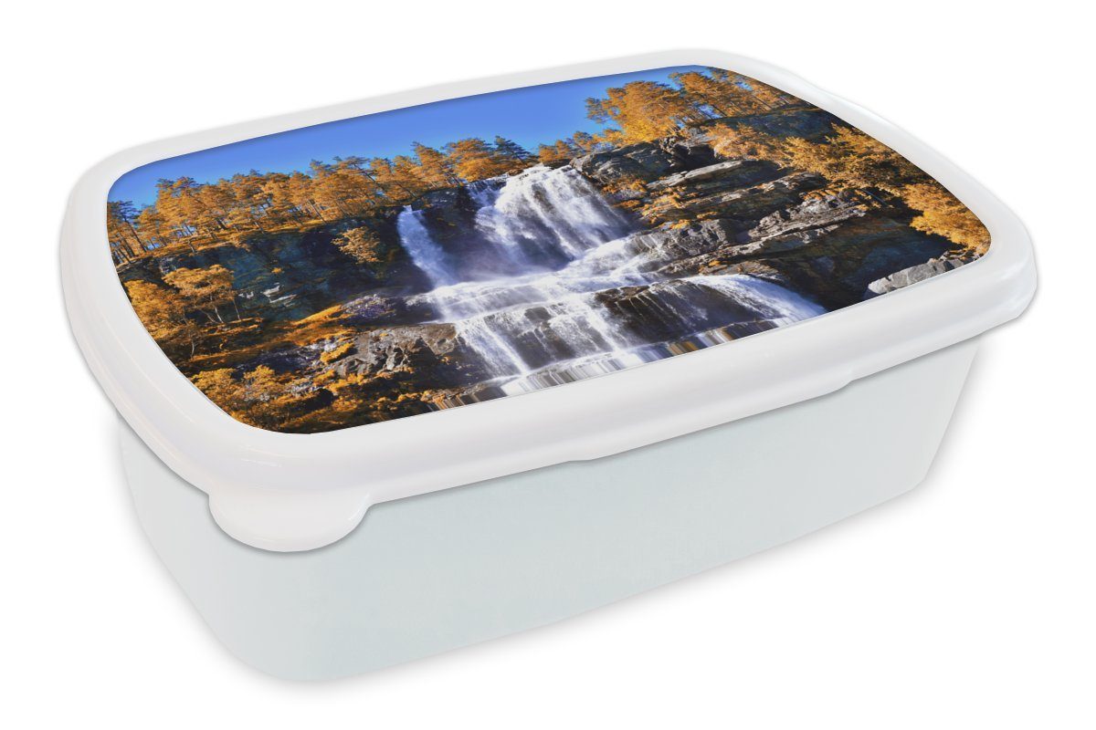 MuchoWow Lunchbox weiß Natur, Norwegen Brotdose, für Brotbox und und Jungs Wasserfall - (2-tlg), Kinder für - Kunststoff, Mädchen Erwachsene