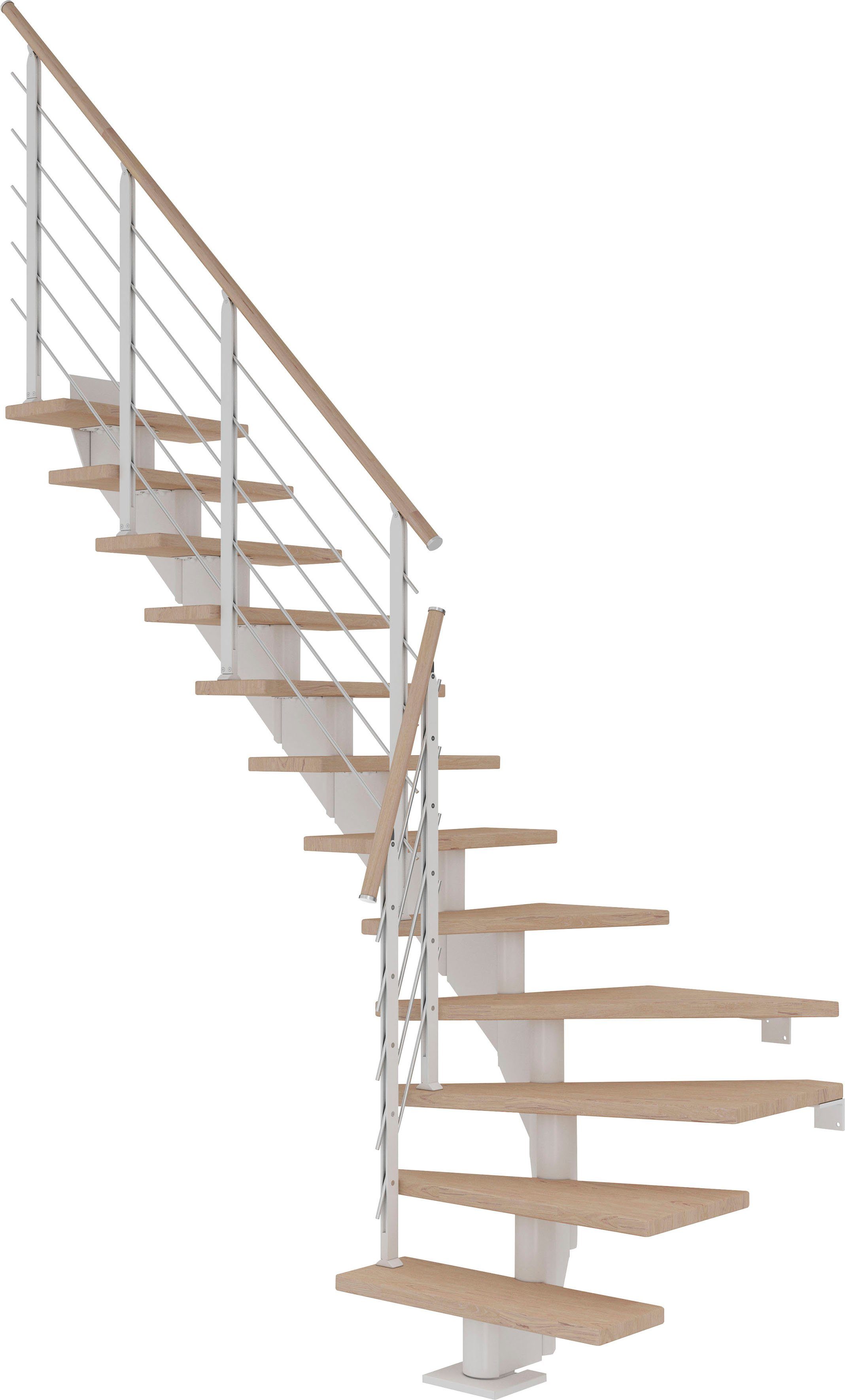 Geschosshöhen cm, für 301 bis Hamburg, Stufen weiß/Metall Mittelholmtreppe Eiche offen, Dolle