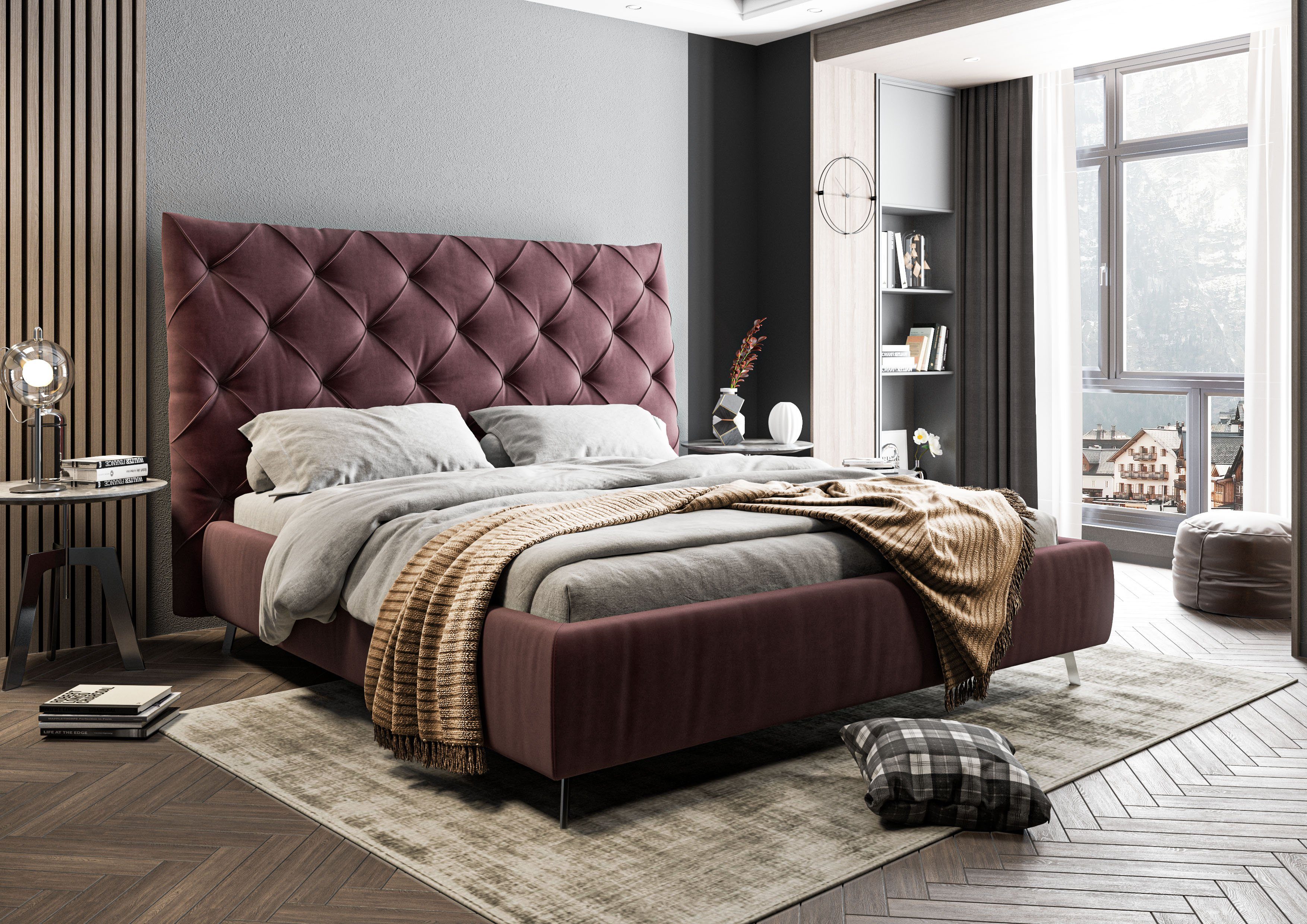 Home affaire Polsterbett Elloree, in 4 Breiten, hinten mit Originalstoff bezogen, auch in Leder, Kopfteilhöhe 143cm, belastbar bis 280 kg, auch in Überlänge 220cm