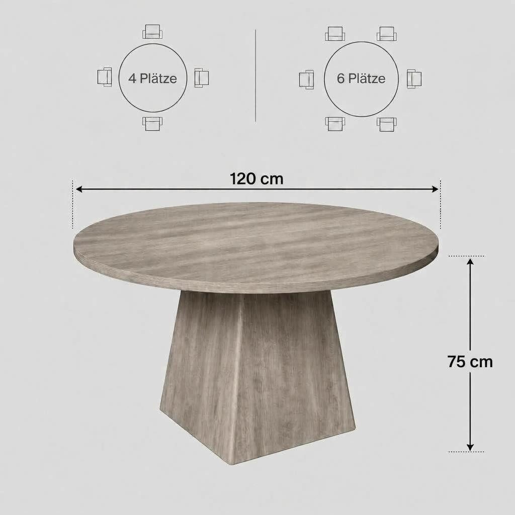 GarveeMore Esstisch Runder Küchentisch 120cm Beistelltisch Wohnzimmertisch Säulen-Esstisch (1-St), dicke Tischplatte und quadratischer Fuß, Bietet Platz für 4–6 – Bild 2 von 5