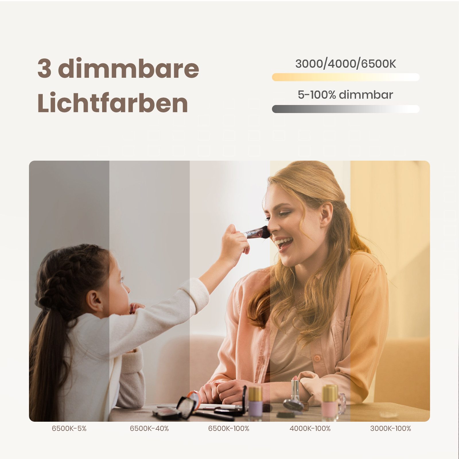 EMKE Badspiegel mit Beleuchtung Wandspiegel asymmetrisch Lichtspiegel Tropfenform, Touchschalter 3 Lichtfarben einstellbare Helligkeit Antibeschlag IP44 – Bild 2 von 5
