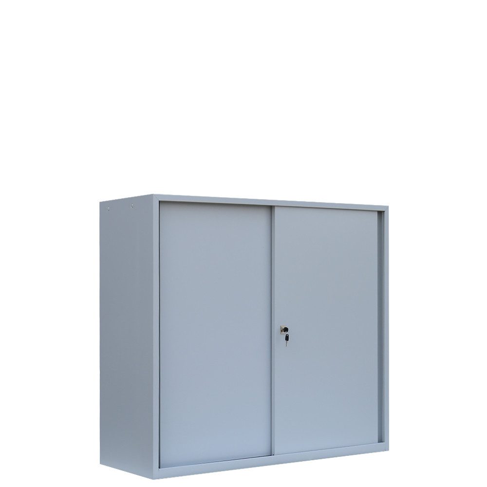 Steelboxx Schiebetürenschrank Steelboxx Schiebetürenschrank Aktenschrank Sideboard Stahl grau (1-St) Komplett verschweißt und montiert - keine Montage erforderlich