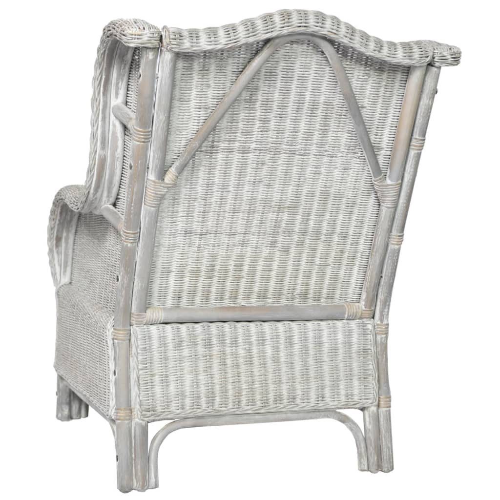 furnicato Sessel mit Kissen Grau Leinen und Natur-Rattan