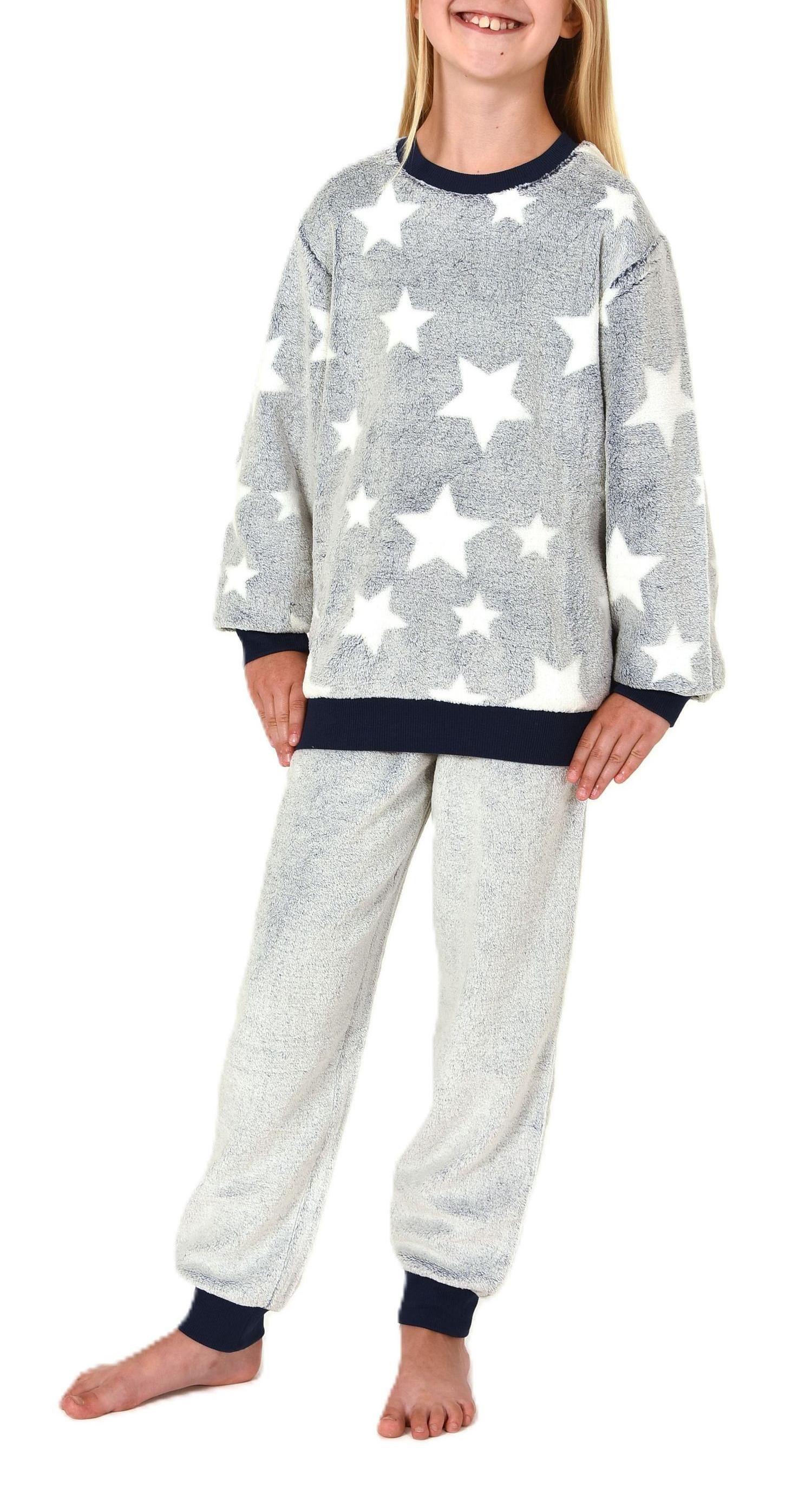 Pyjama Kuschelig warmer Mädchen Schlafanzug Pyjama aus Coralfleece mit Tupfen