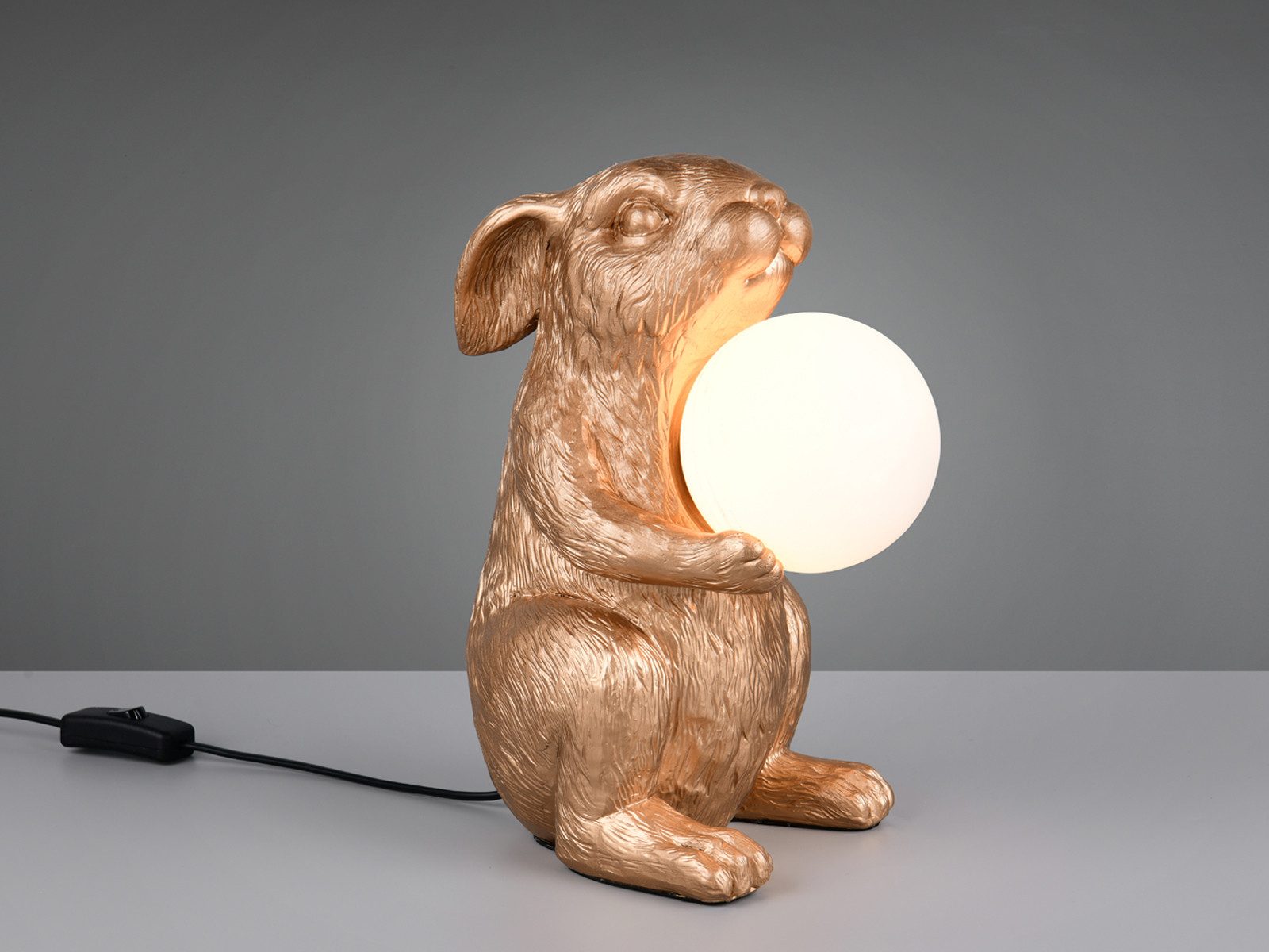 Reality Leuchten LED Nachttischlampe, Dimmfunktion, LED wechselbar, warmweiß, besondere Tischlampe ausgefallen-e Hasenlampe Gold, Höhe 28cm
