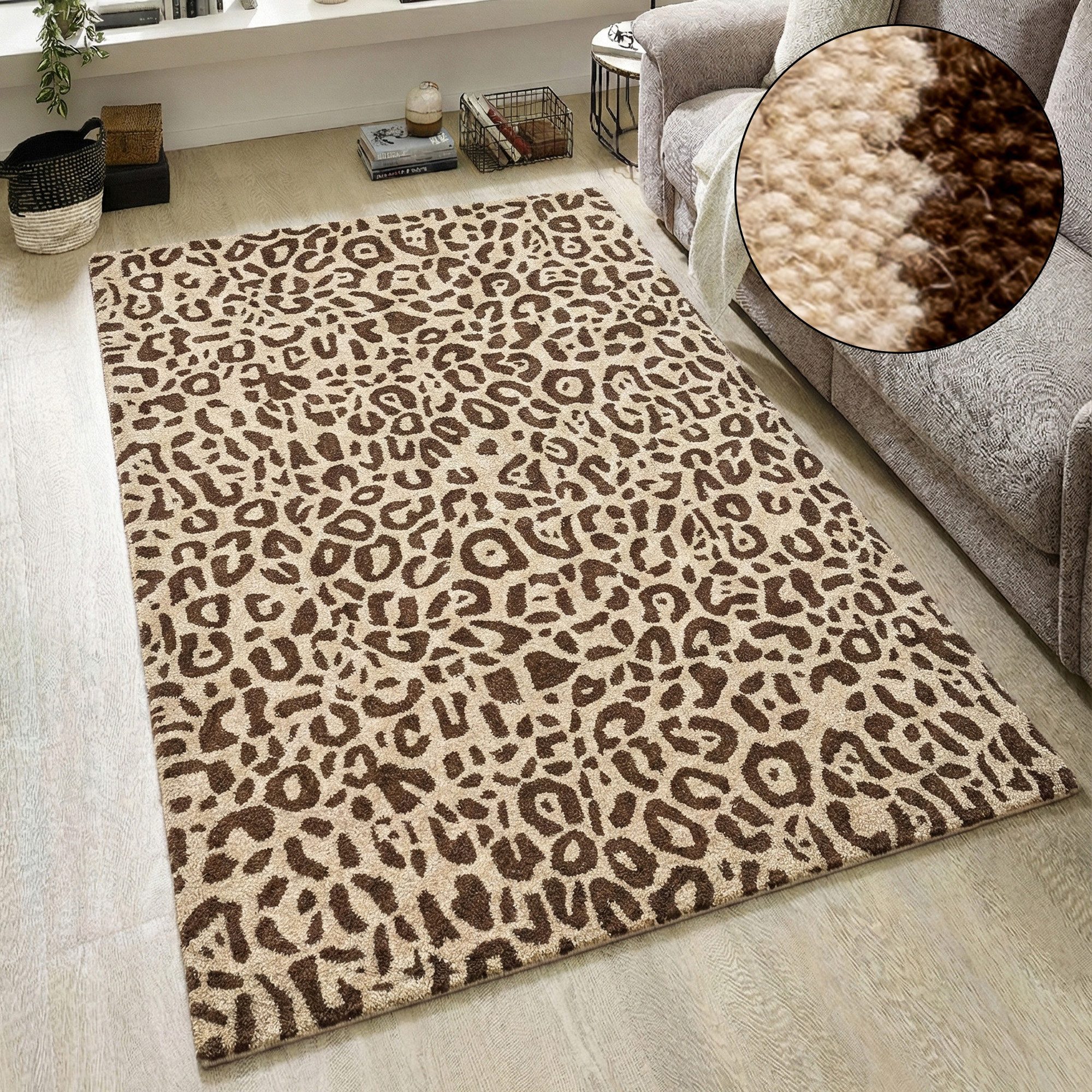 OTTO home Wollteppich Gabbo Leo, Leopardenmuster, handgearbeitet, rechteckig, Höhe: 14 mm, reine Wolle, Uni, Wohnzimmer, Schlafzimmer, Esszimmer