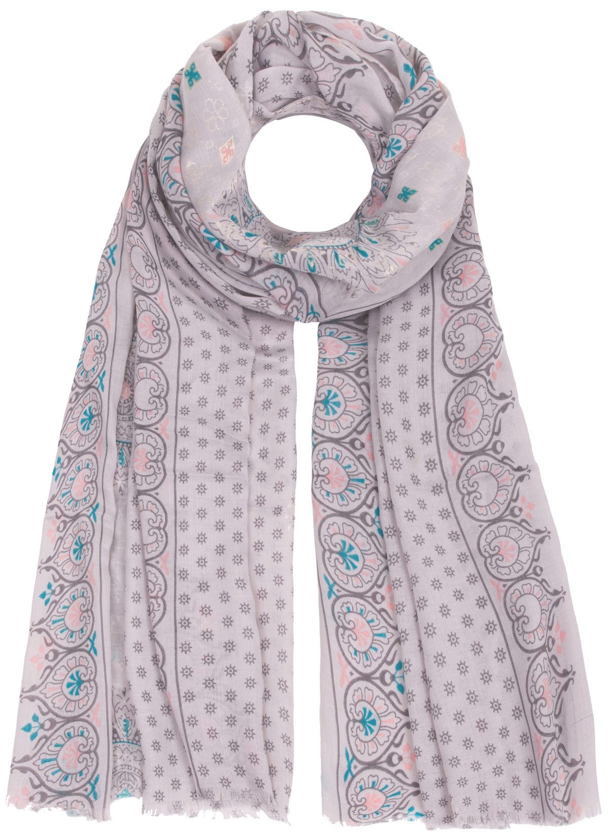 Faera Modeschal, Damen Schal Orient Ornamente Gold-Glitzer weich und leicht