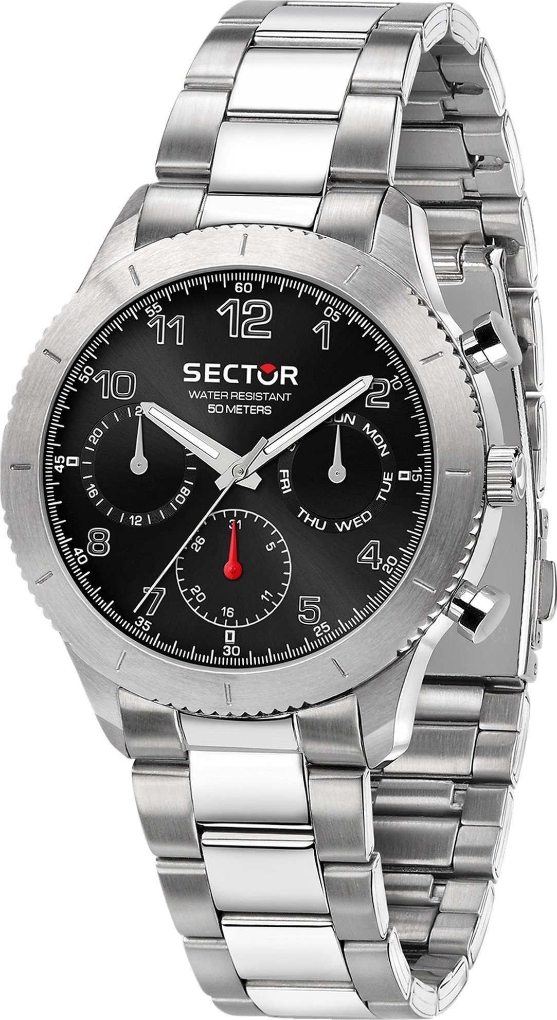 Sector Multifunktionsuhr groß Armbanduhr Sector Herrenuhr (ca. Fashion-Style 45mm), Edelstahlarmband, Herren rund, Multifunkt