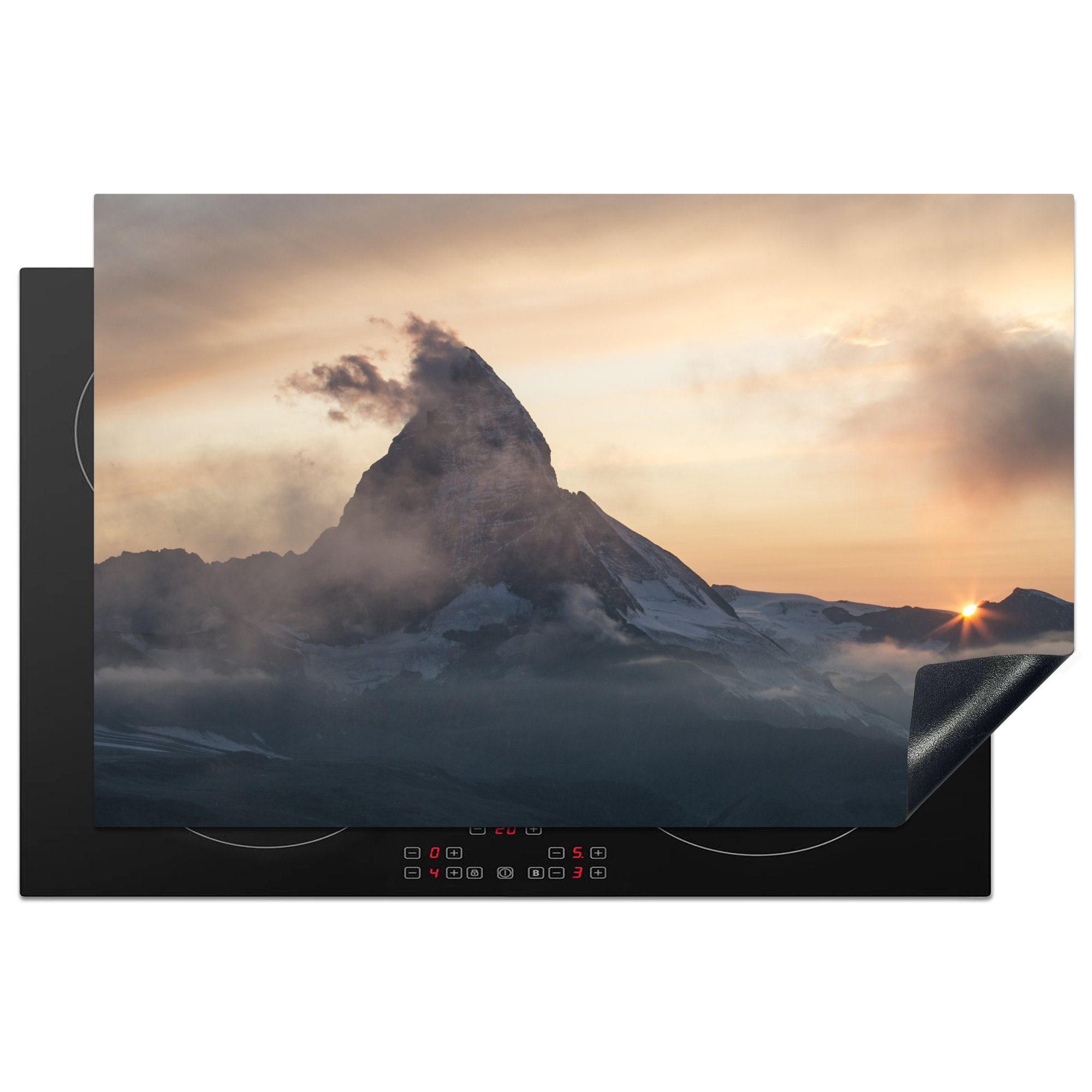MuchoWow Herdblende-/Abdeckplatte Nebliges Matterhorn bei Zermatt in der Schweiz., Vinyl, (1 tlg), 81x52 cm, Induktionskochfeld Schutz für die küche, Ceranfeldabdeckung