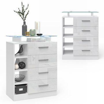 Vicco Kommode Highboard Sideboard ASTI 4 Schubladen LED Weiß Hochglanz