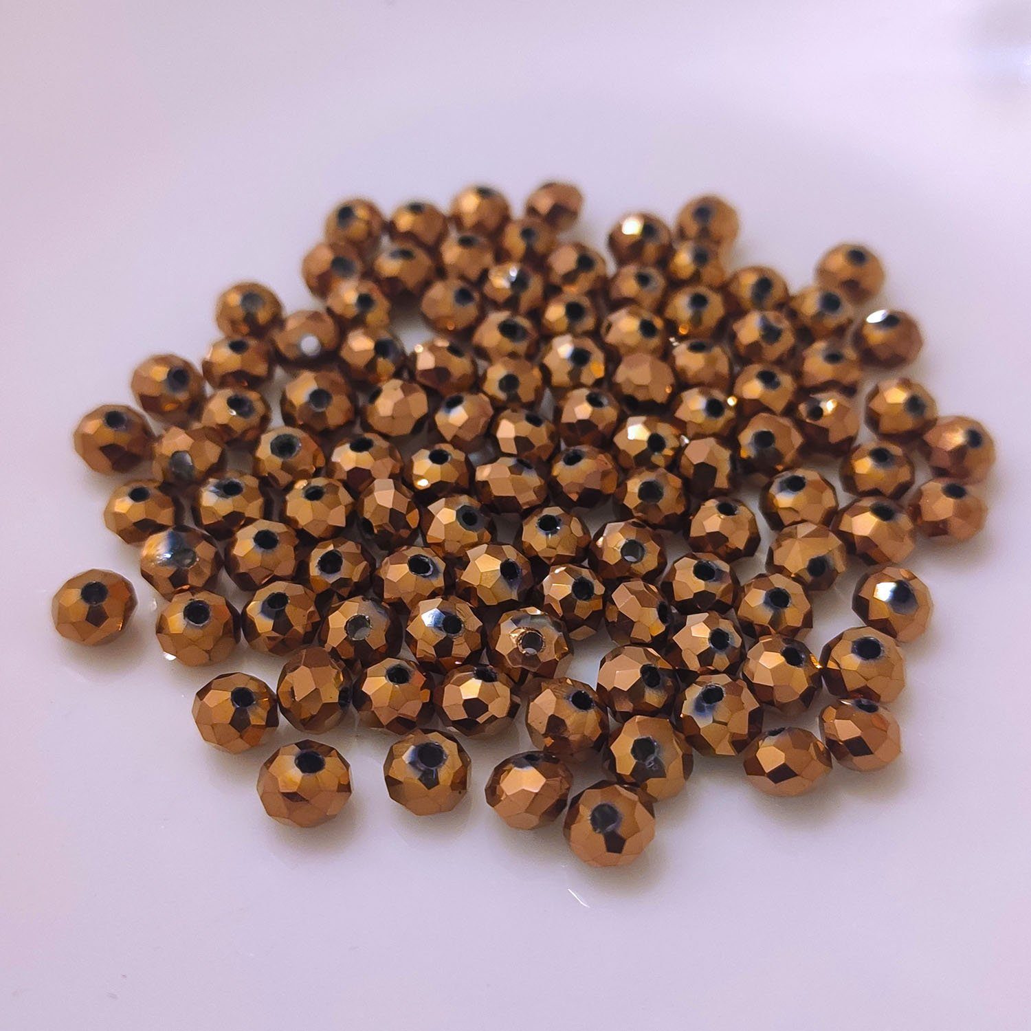 Kopper-24 Bastelperlen Glasperlen - Typ 'Facettiert' - 160 Stück - 3 mm - Braun matt