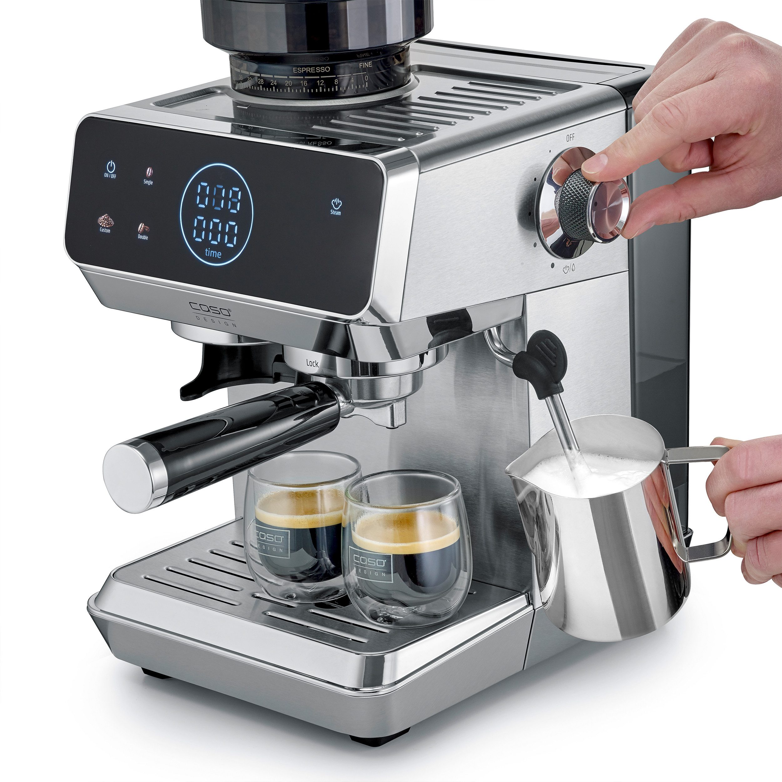 Caso Siebträgermaschine EspressoGourmet & Grind, Automatische Vorbrühfunktion, Cold Brew-Funktion