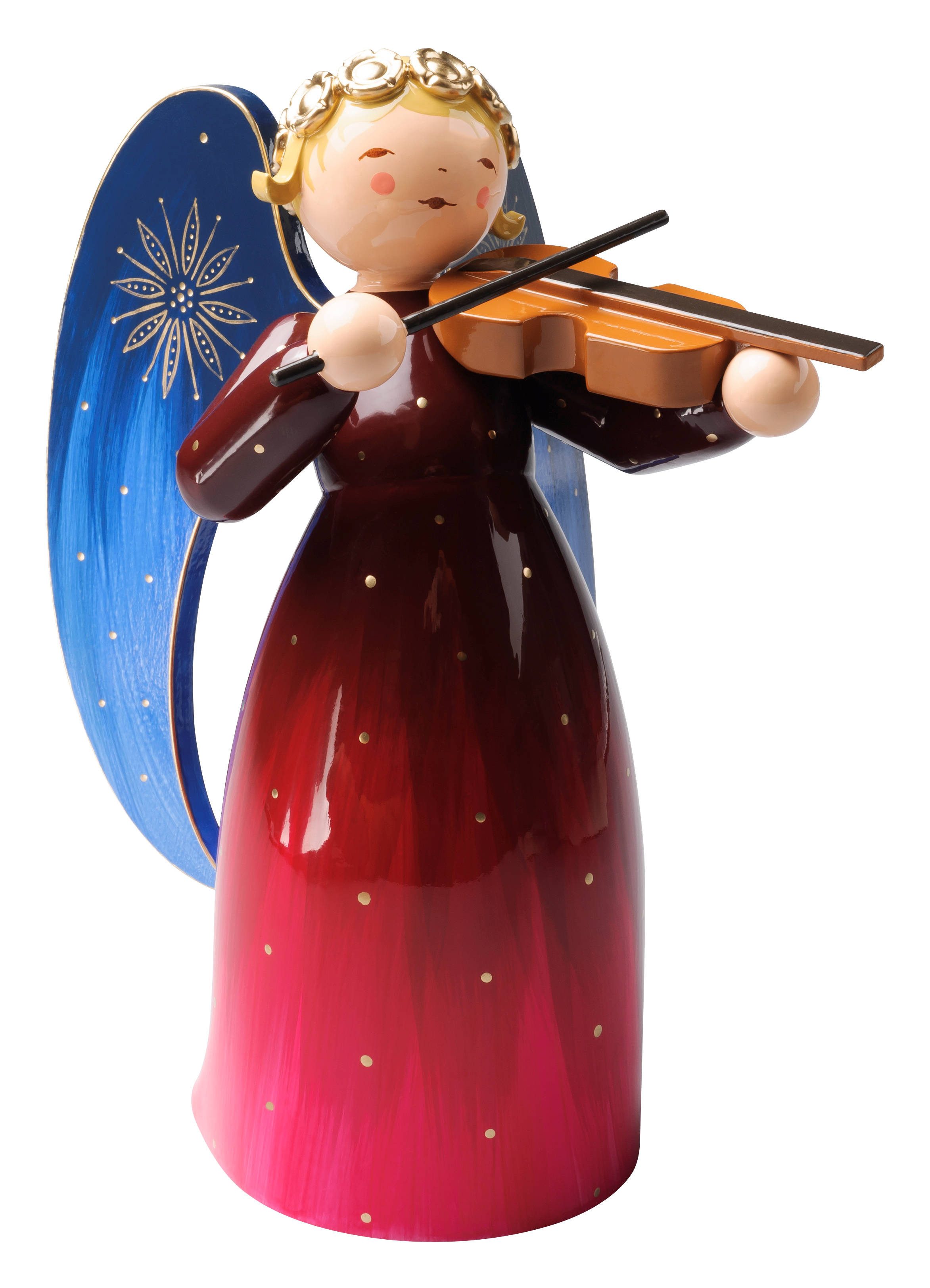 Wendt & Kühn Engelfigur Engel reich bemalt groß mit Violine, rot, Original Erzgebirge