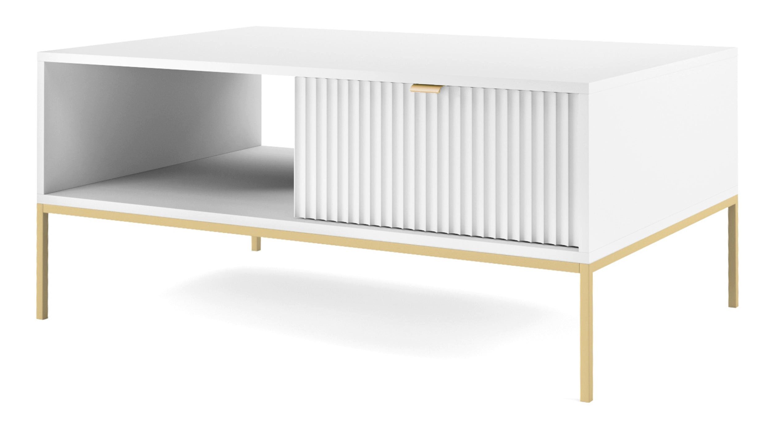 Selsey Couchtisch VELLORE, mit geriffelter Front, Schublade & offenes Fach, Gold-Metallgestell