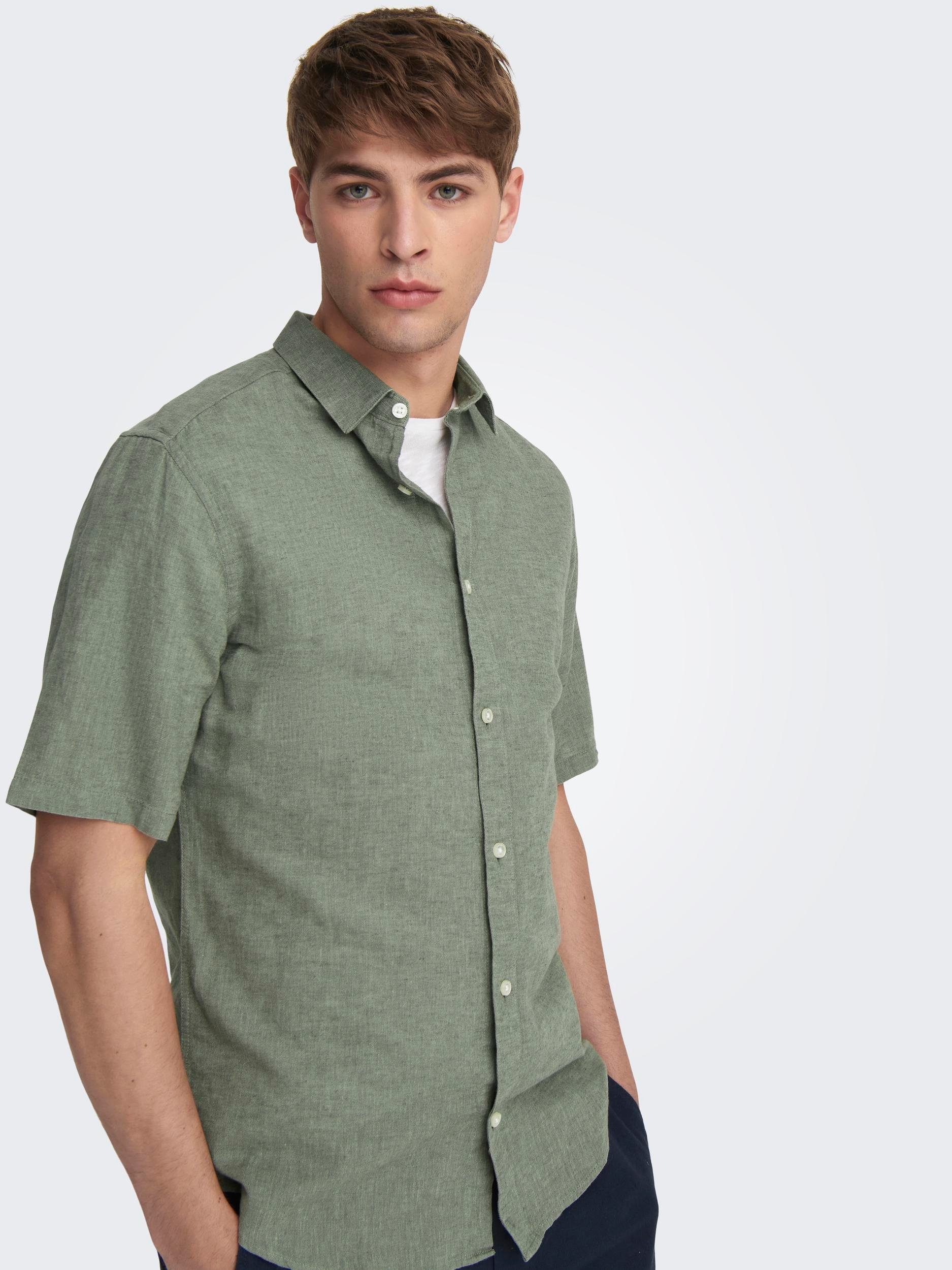 ONLY & SONS Kurzarmhemd ONSCAIDEN SS SOLID LINEN SHIRT NOOS Baumwollmischung mit Leinen, slim fit