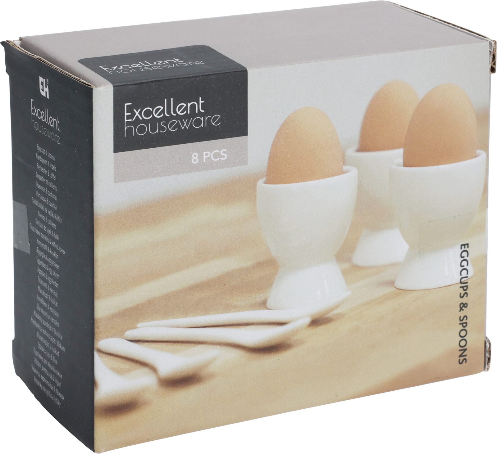 Koopman Eierbecher Porzellan Keramik Weiß Becher + Löffel 8tlg, (8-tlg), Set, Keramik, Ø5cm, 4 Becher, 4 Löffel