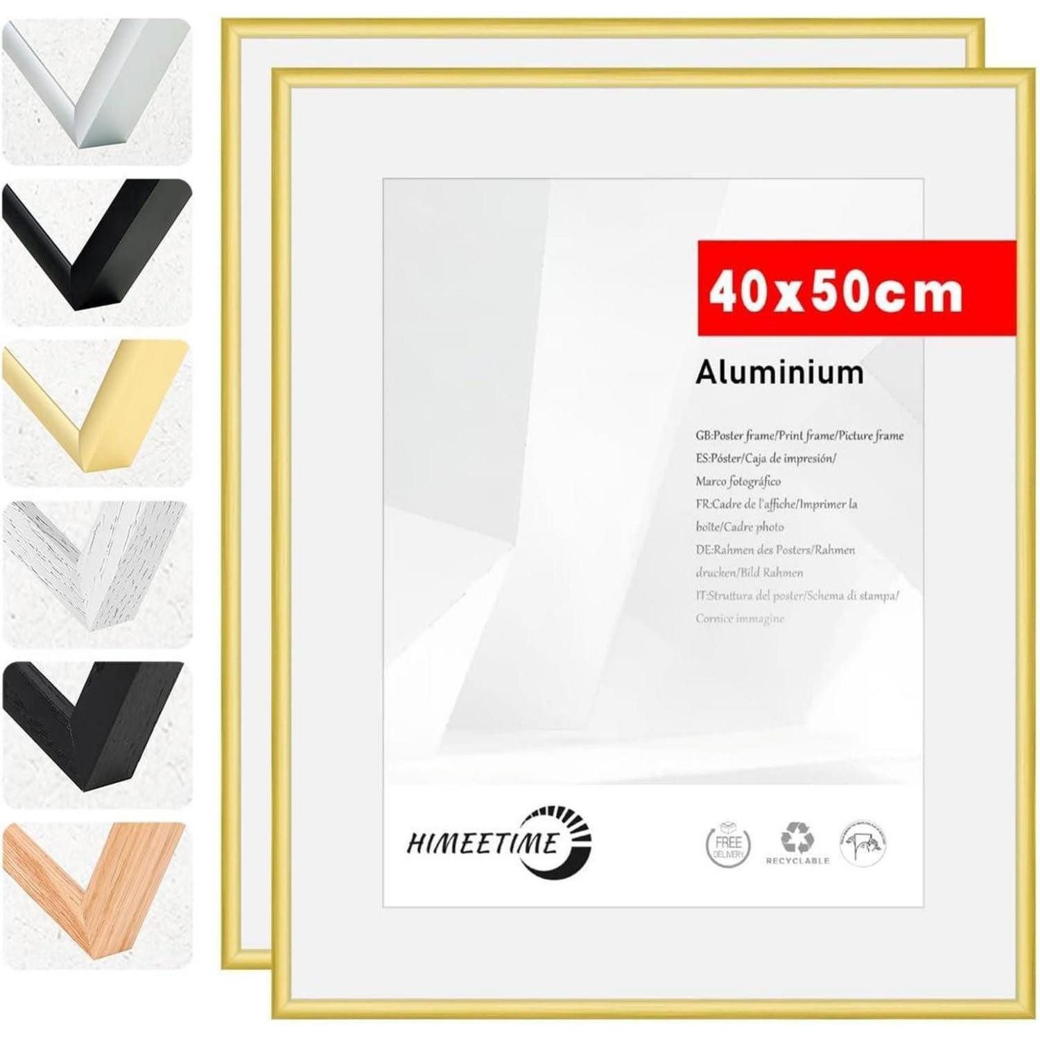 LuxusKollektion Bilderrahmen-Set Bilderrahmen 40x50 Aluminium Acrylglas 2er Set Alu Gold 40x50cm 2x, (2 St)