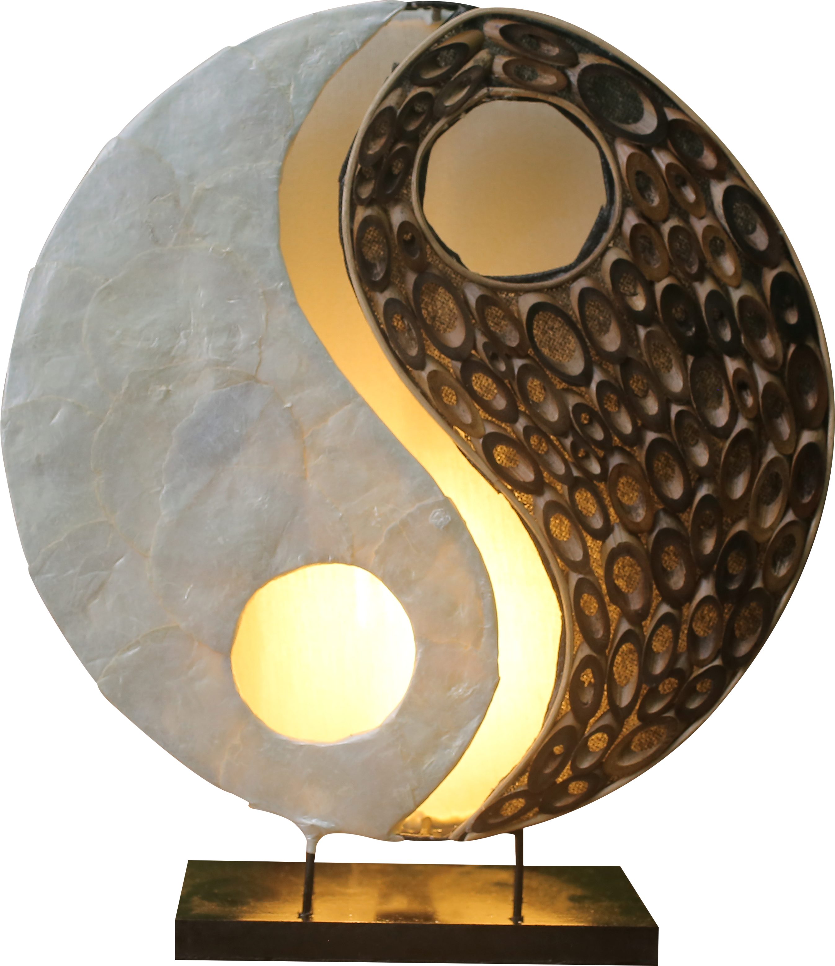 WORU Tischleuchte Tischleuchte Yin Yang Capiz Bambusringe handgefertigt 30 cm
