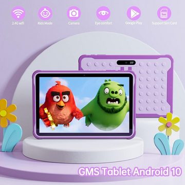 PRITOM 3G Telefon Tablet, Kindersicherung, WiFi, 6000mAh, Quad Core Prozessor Tablet (10", Android 10, HD IPS Bildschirm, für Kinder mit Fall (lila)