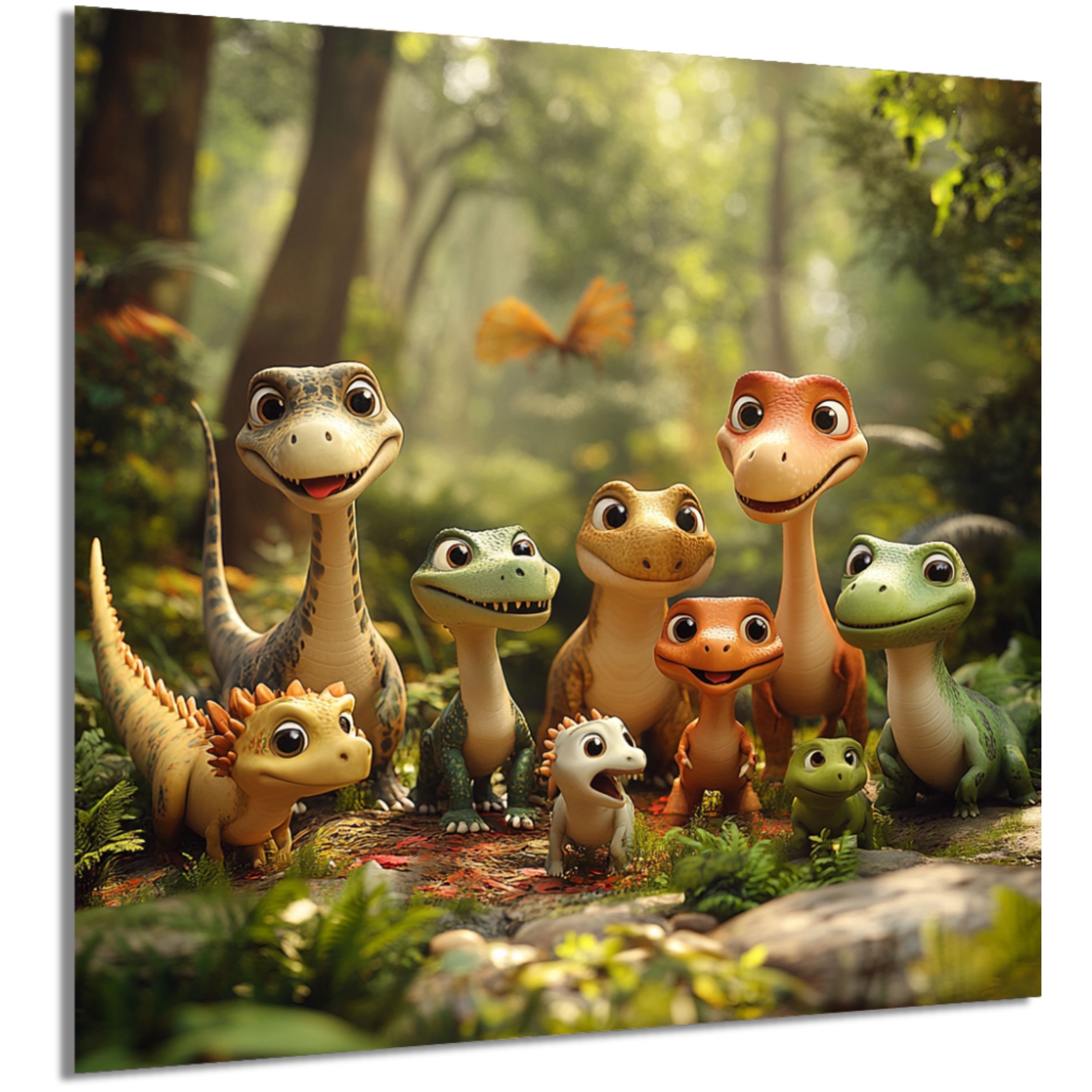 DARO Design Leinwandbild Modern Abstrakt Wandbilder XXL Wandbild Wand Deko Leinwand Bilder, (Dinos im Wald - Bild groß Wohnzimmer Schlafzimmer Küche Esszimmer Einteilig Querformat Fotodruck Leinwände Wanddeko abstrakte Kunst Boho), 40x40cm