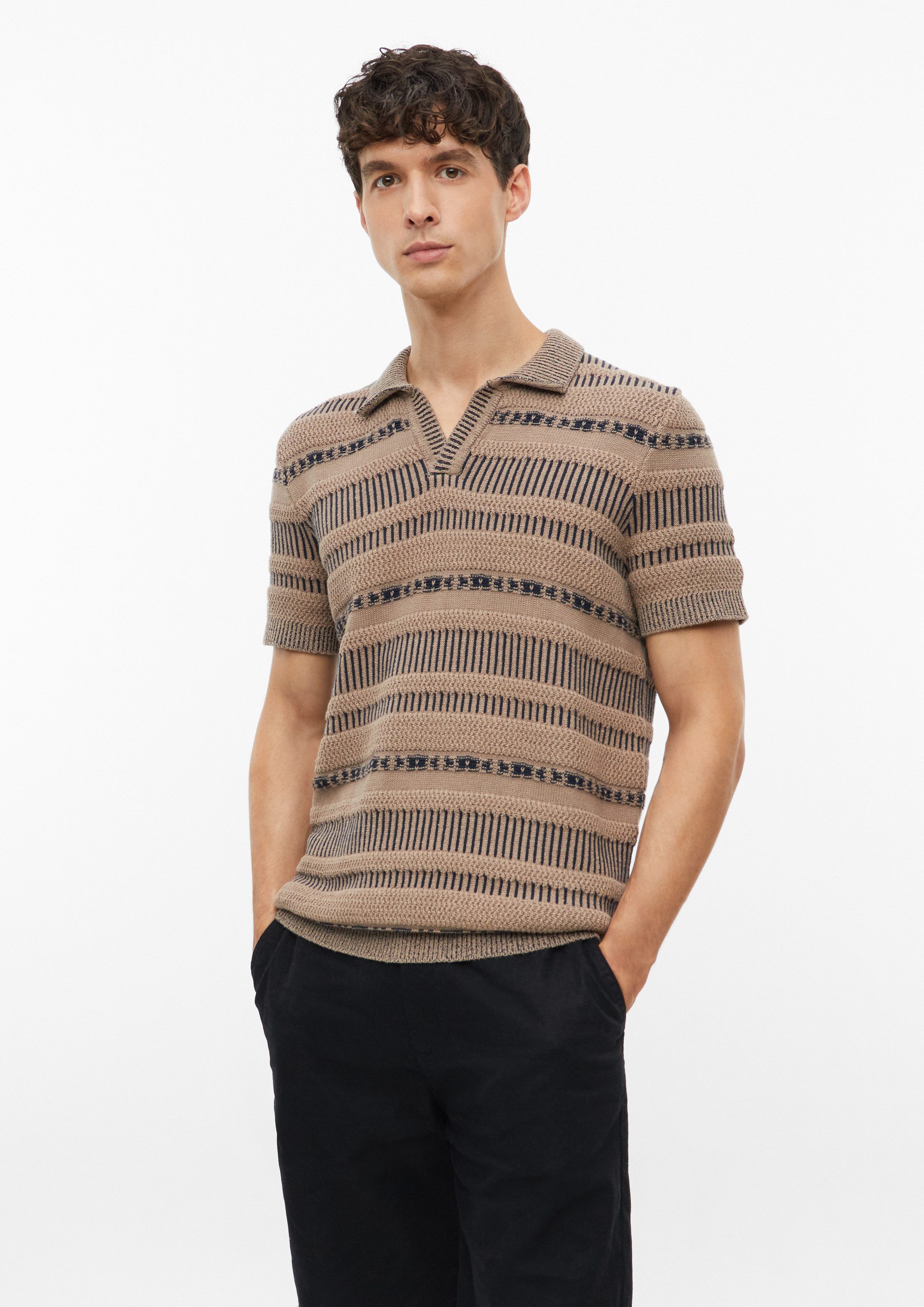 s.Oliver Kurzarmpullover Strickpullover Strickpolo mit Jacquard-Ringel
