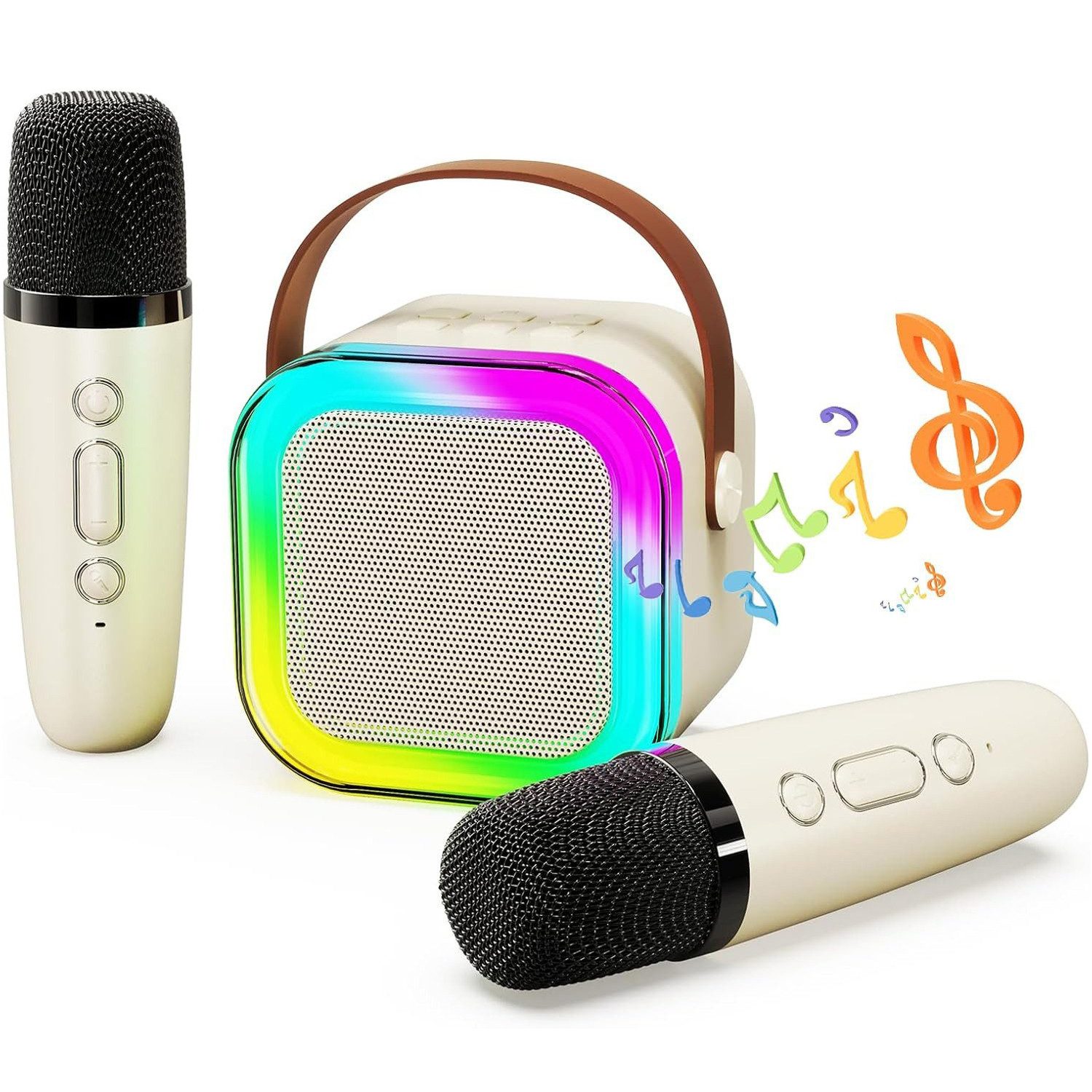 Mini-Karaoke-Set mit 2 kabellosen Mikrofonen, Kinder-Karaoke-Maschine Bluetooth-Lautsprecher
