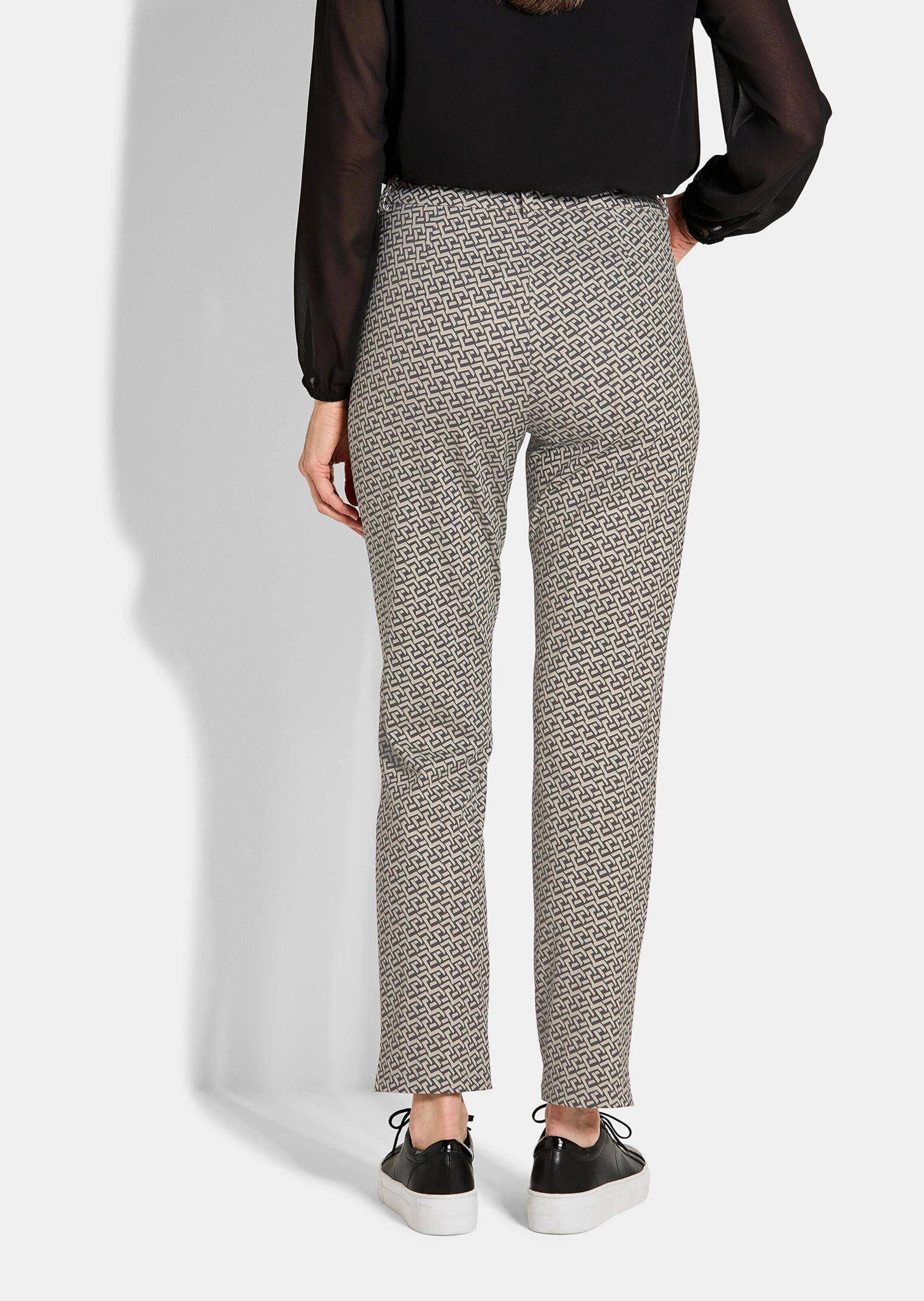 GOLDNER Stoffhose Kurzgröße: Slim Fit Printhose mit hohem Bund Stretchhose mit Formbund, Gürtelschlaufen, Reißverschluss, 7/8-Länge