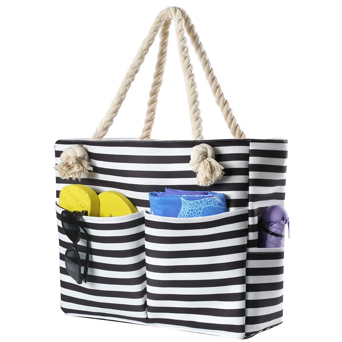 MOPUEA Strandtasche Strandtasche wasserdicht Damen mit Reißverschluss und großem Stauraum (XXL Strandtasche für Strand, Reisen, Sport und Einkäufe, Viel Stauraum für Handtücher, Kleidung und Strandzubehör), Wasserdicht, reißfest, leicht, großes Nassfach innen