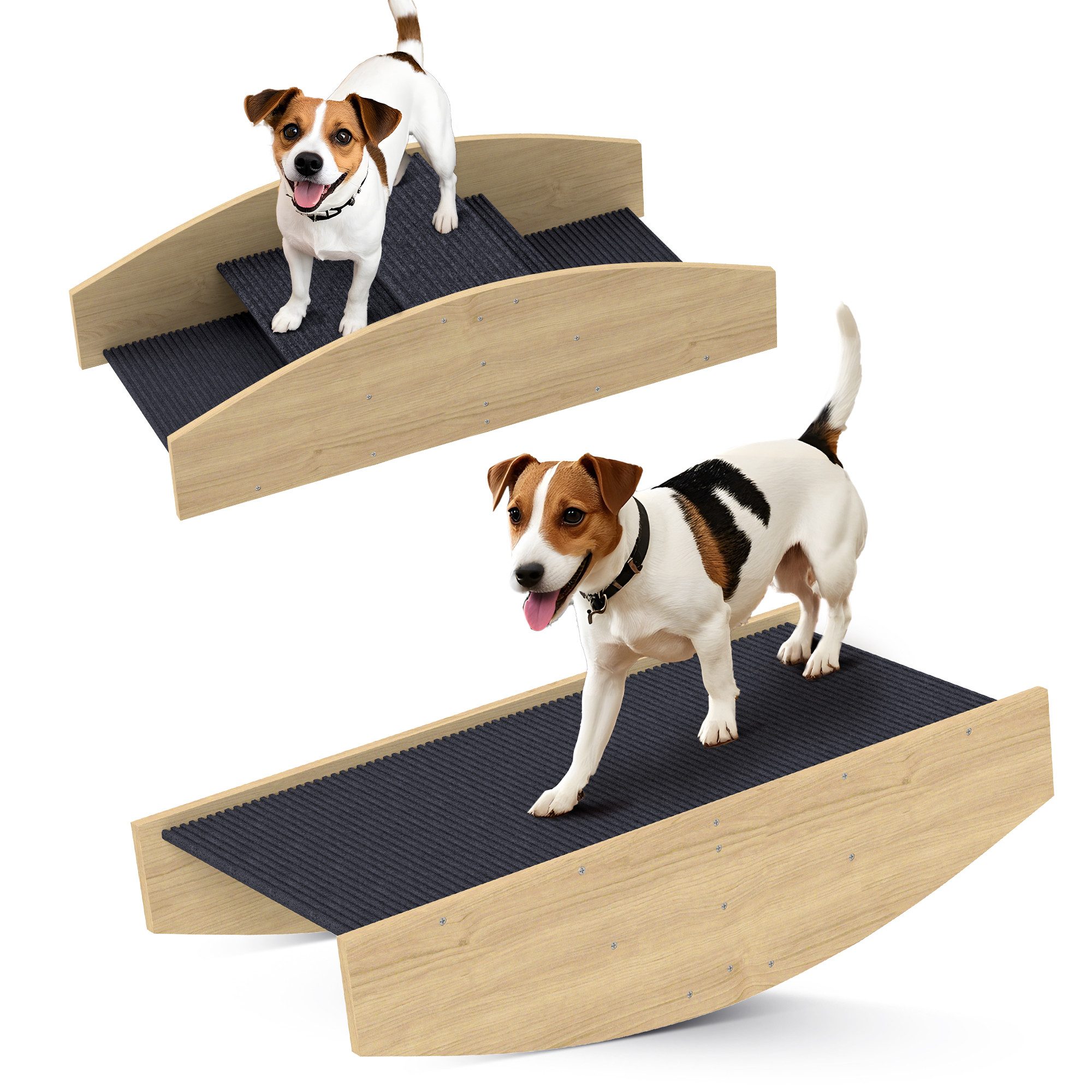PawHut Agility-Hürde 2-in-1, aus Holz, für kleine, mittelgroße Hunde unter 15 kg, Tannenholz, Teppichstoff, Hundewippe (1-tlg) für Balance, Selbstvertrauen, 80 x 39,5 x 20 cm Naturholz