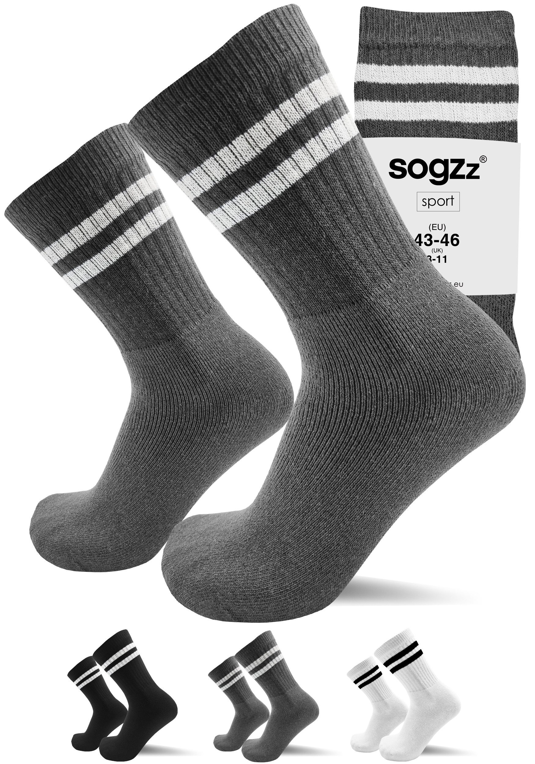 sogzz Tennissocken 4-16 Paar Sportsocken Gr. 35-50 Herren Damen Schwarz Weiss Dunkelgrau (Tennis Sport Socken Streifen - Basic Stripes, 16-Paar)