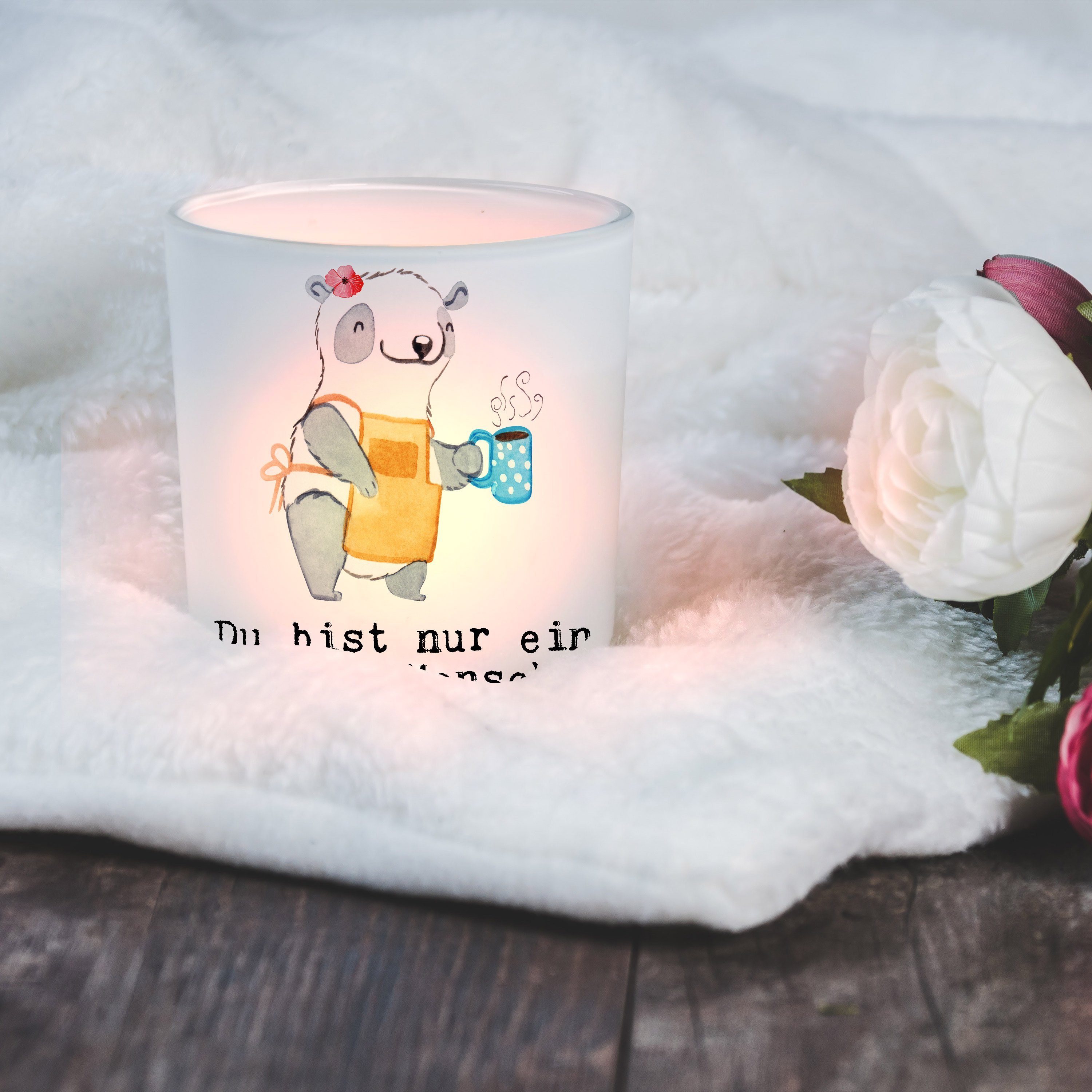 - St) Mr. & Mrs. Kaffee, Panda Wi (1 Windlicht Geschenk, Cafe, Herz mit Eröffnung - Barista Transparent